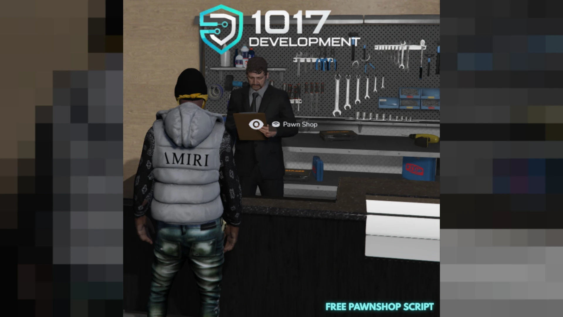 Pawnshop MLO interior with counter, display cases, and back room — view 2