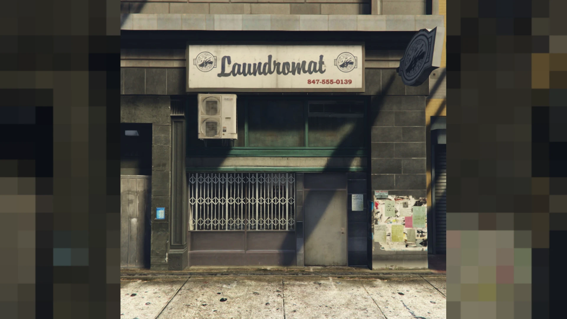 Abandoned laundromat broken machines decay and back room interior in FiveM — view 2