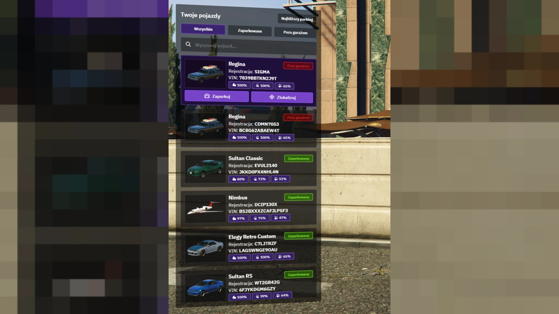 Advanced Garage System FiveM garage script — vehicle storage selection interface