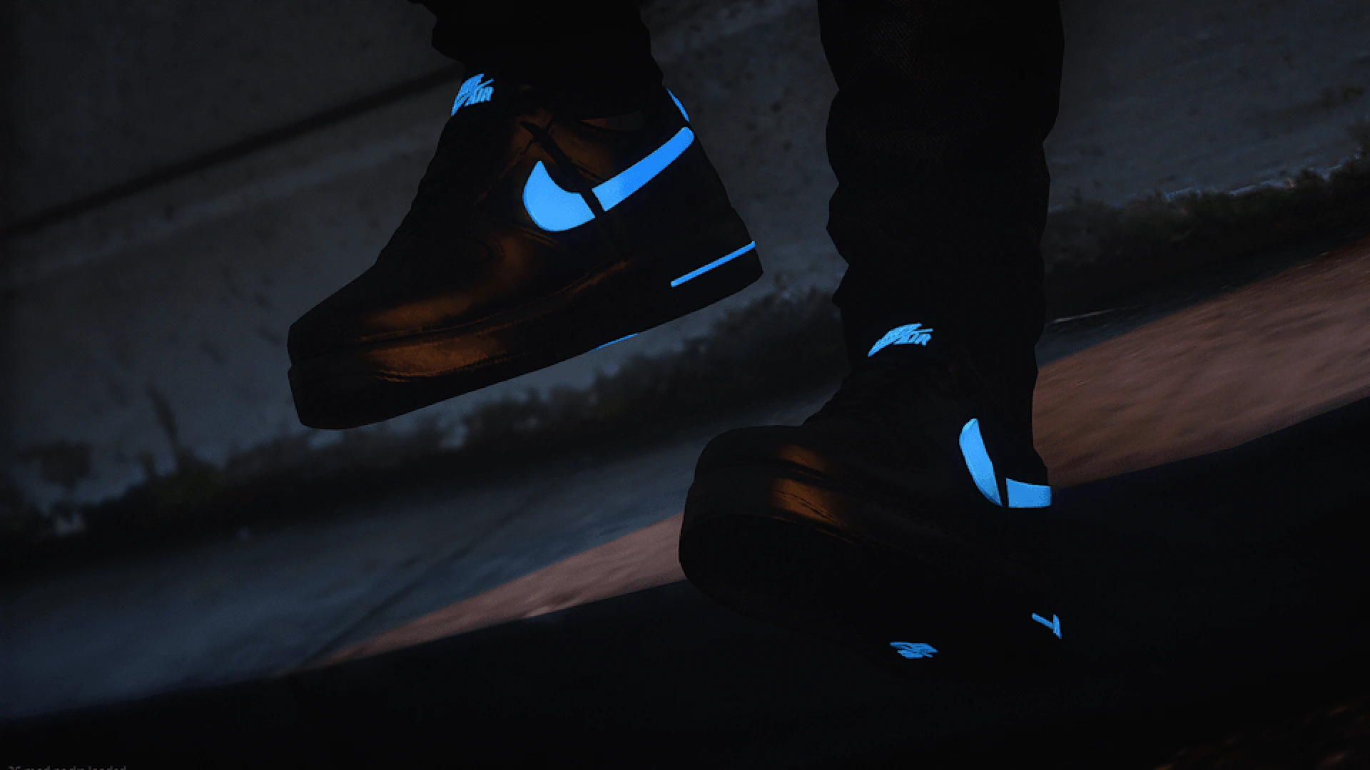 AF1 glow shoes shown on a FiveM freemode character at night