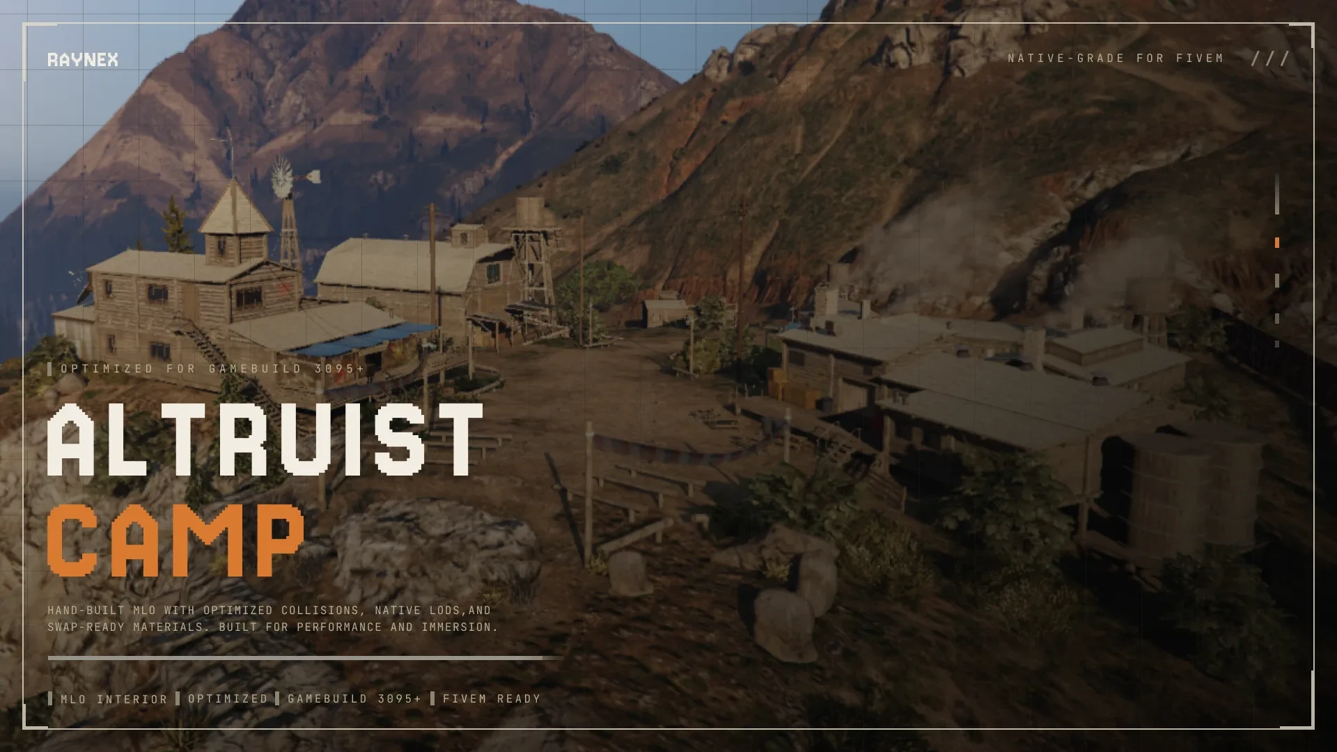 Altruist camp mountain cult hideout with shacks and ritual clearing in FiveM