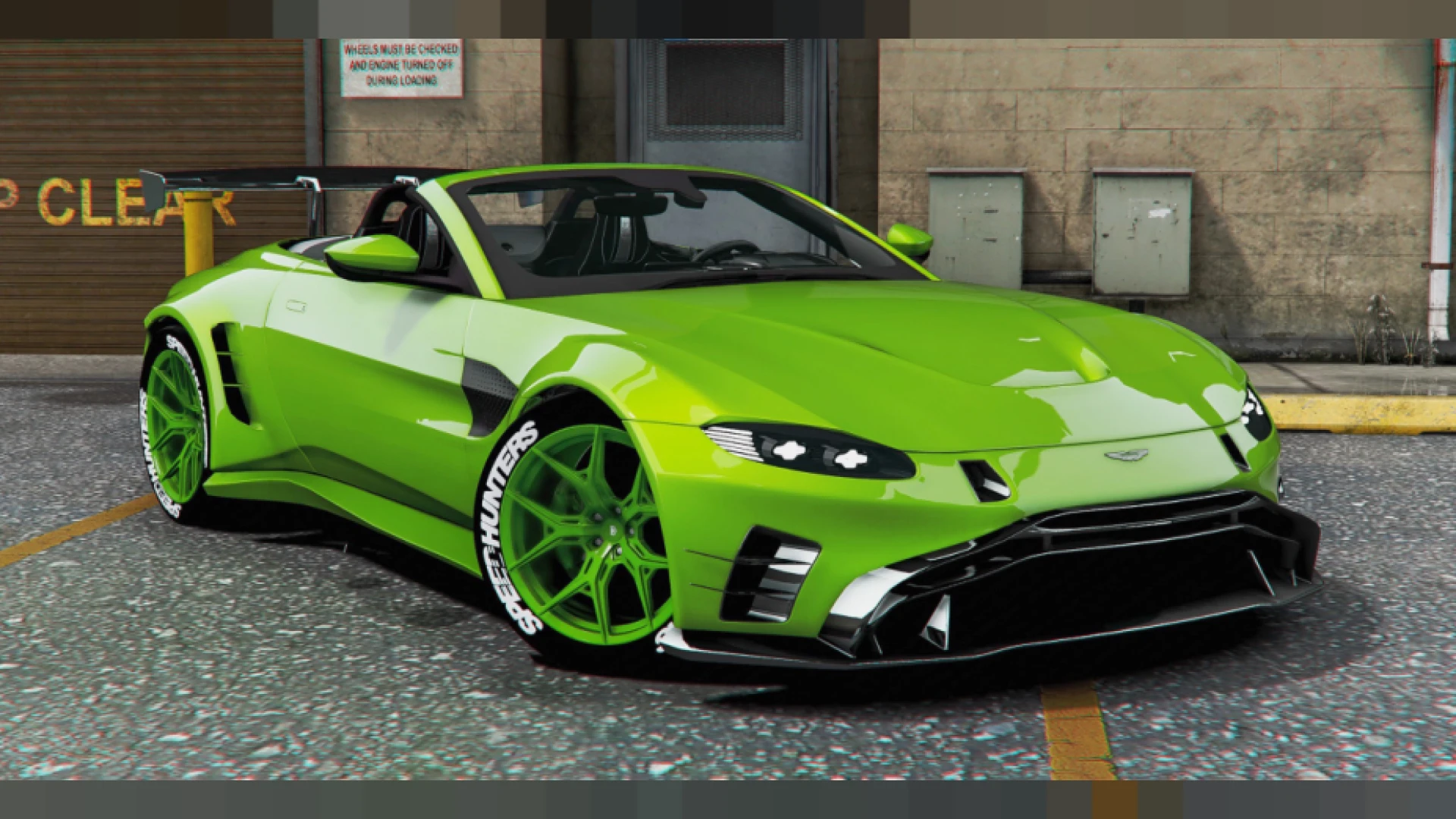 Aston Martin Vantage Roadster Widebody FiveM car with roof down at sunset