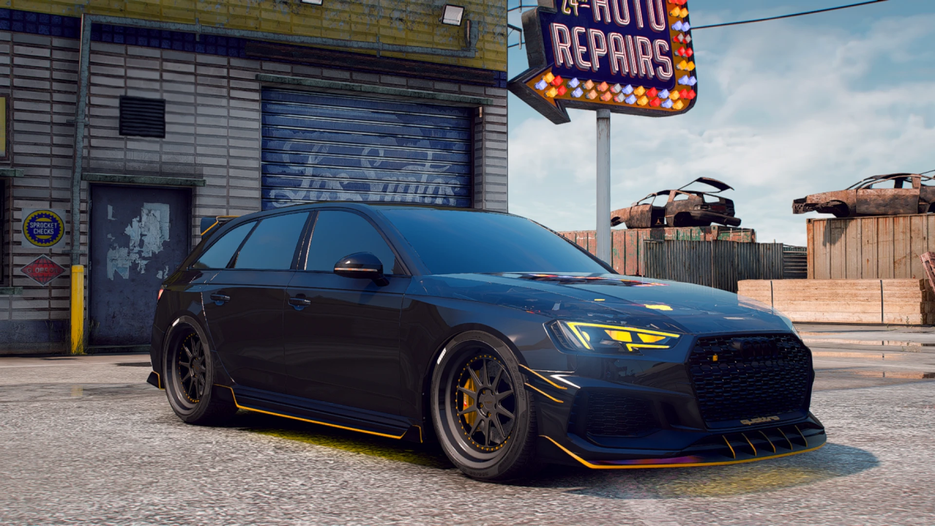 Audi RS4 add-on car shown in a FiveM roleplay garage