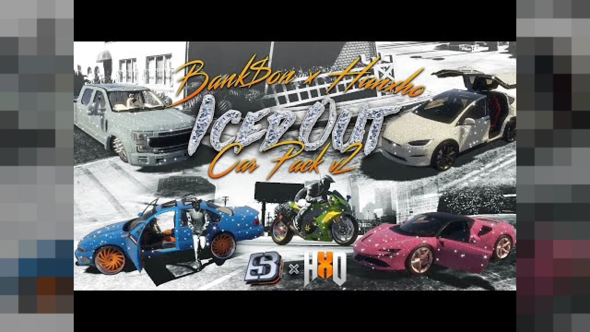 Bankson Iced Out Car pack showing flashy chrome and diamond finished vehicles