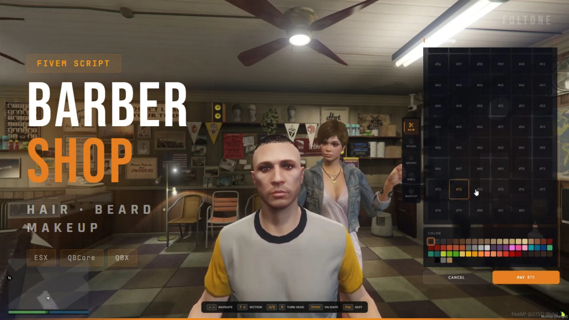 Barbershop FiveM script — barber shop hairstyle preview interface