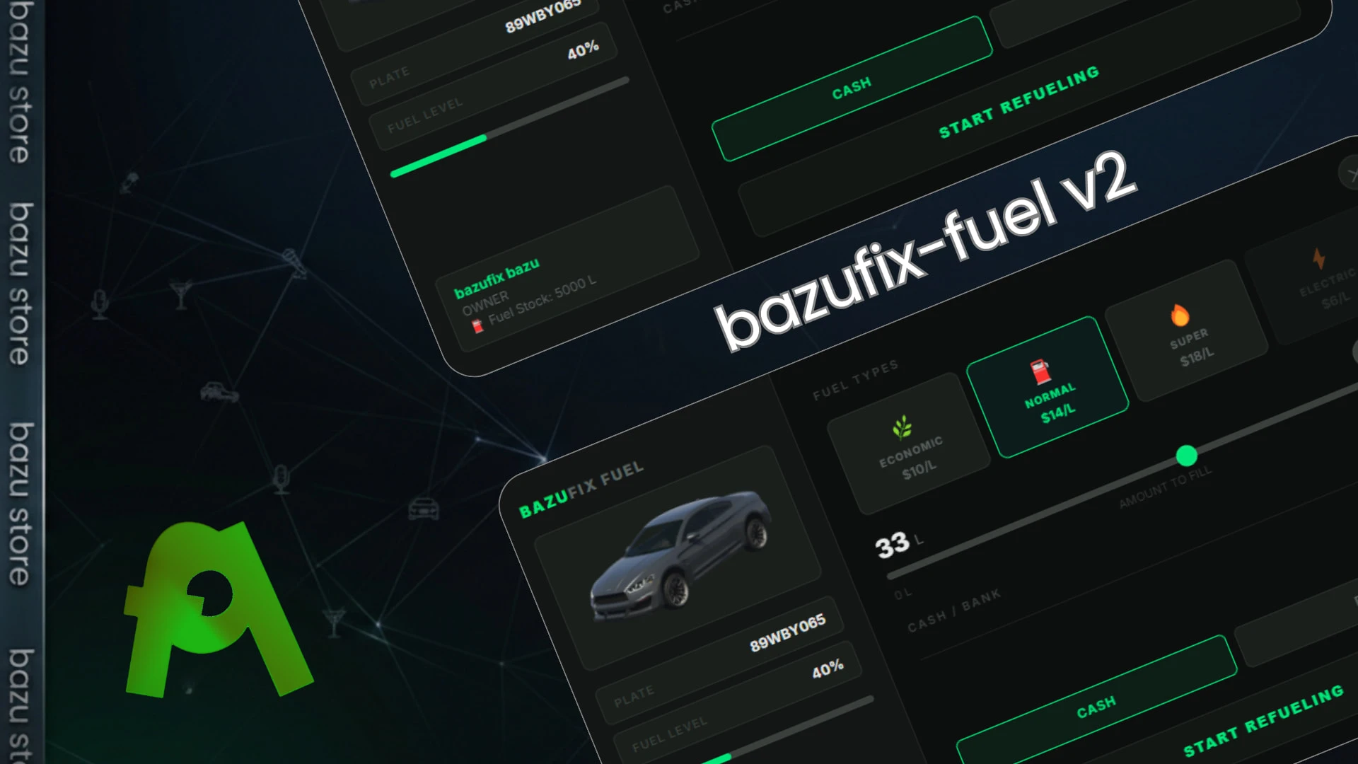 BazuFix fuel script refuelling a car at a FiveM gas station