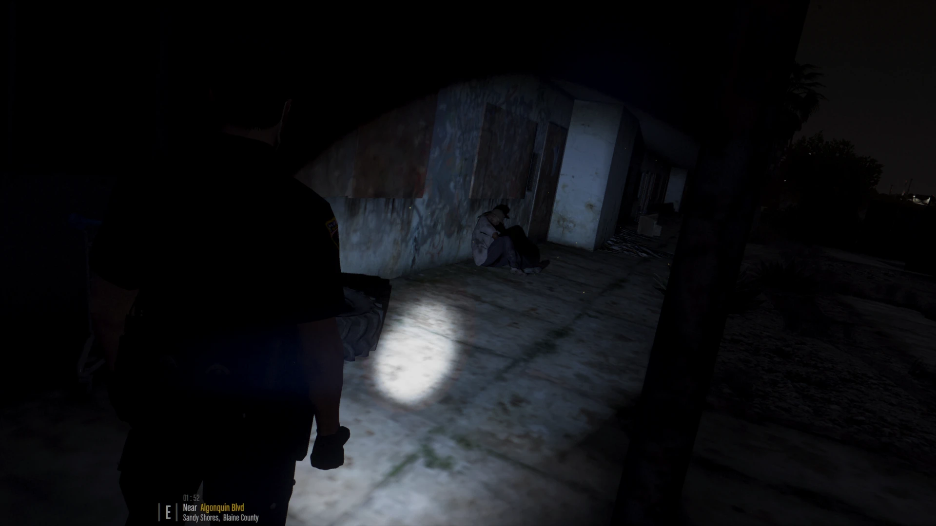 Better flashlight beam lighting a dark alley in a FiveM night scene — view 2