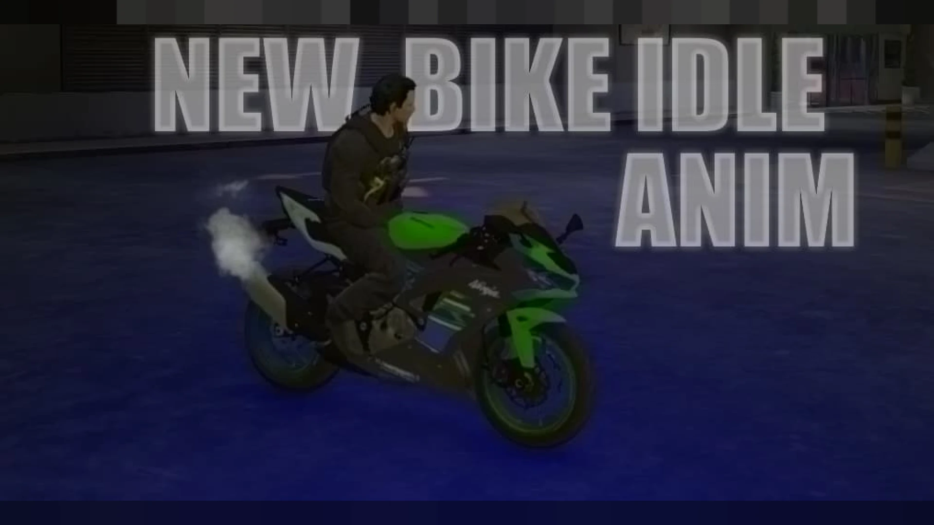 Player using a bike idle animation while resting on a parked bicycle