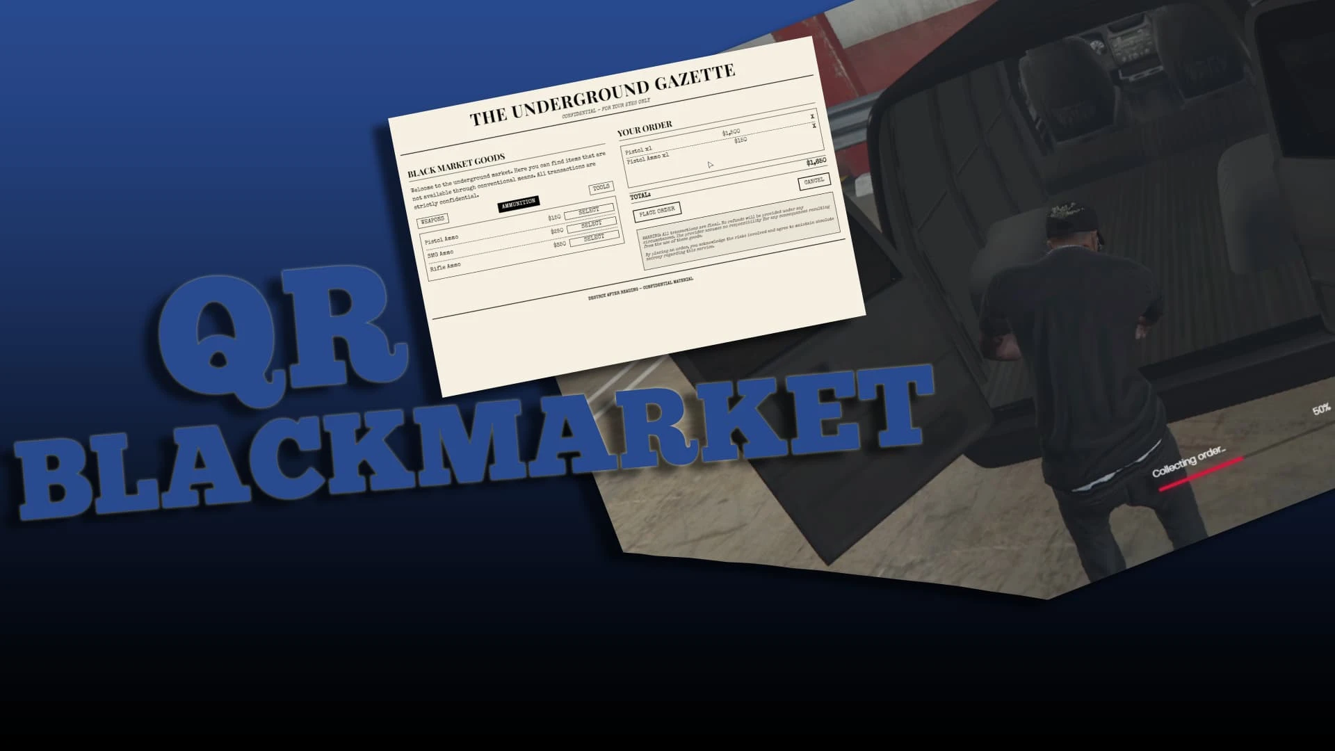 Black market script newspaper storefront on a FiveM server