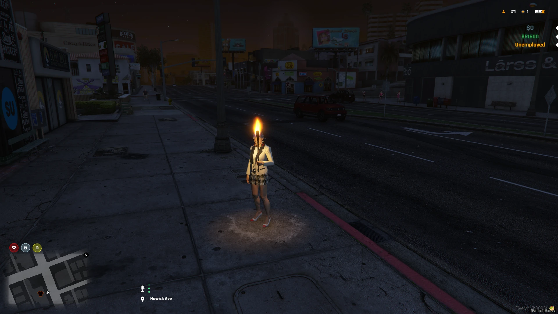 Blackout torch animation showing a character holding a lit torch in FiveM — view 2