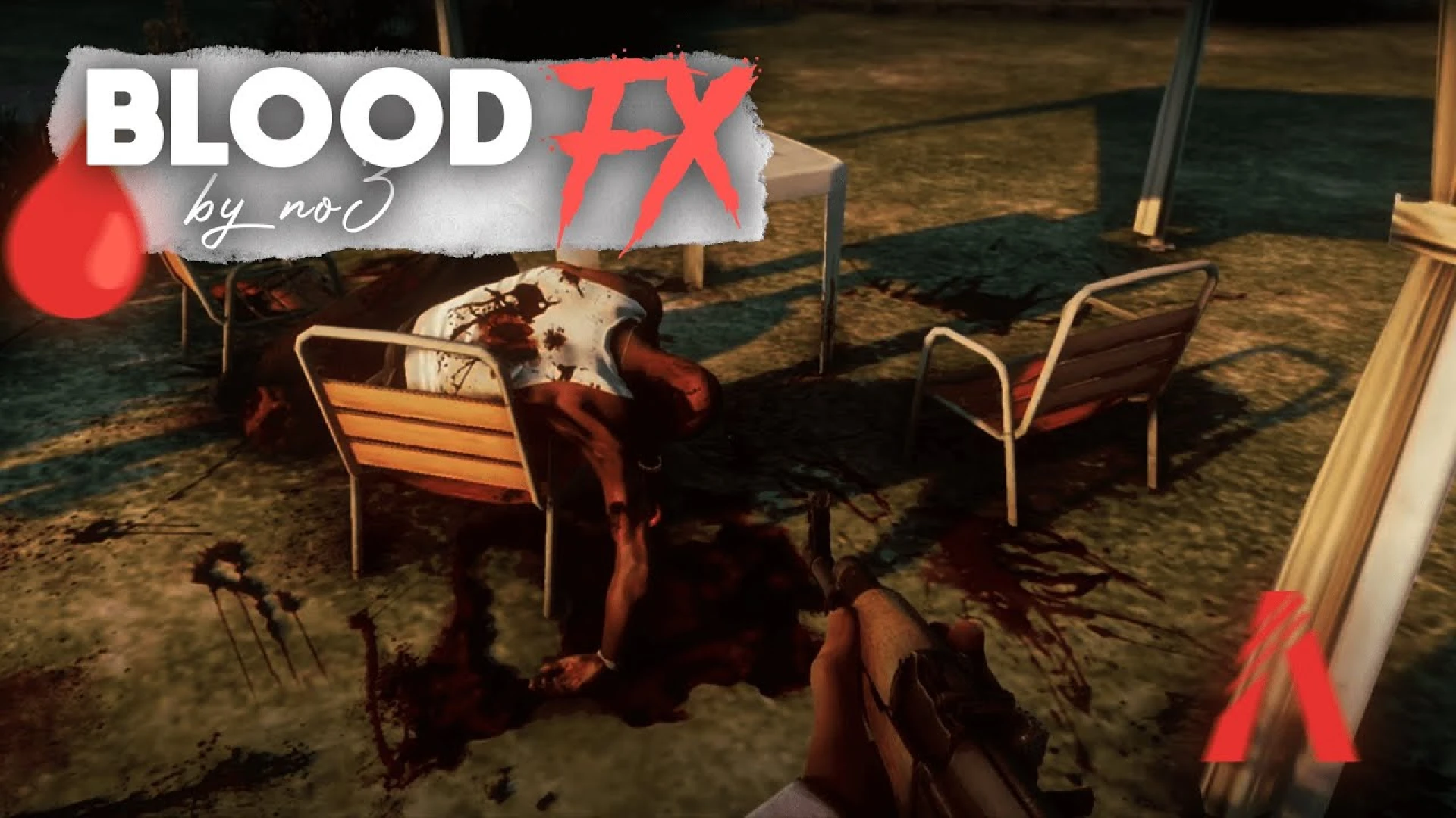 Blood FX by NO3 wound decals shown in a FiveM combat scene