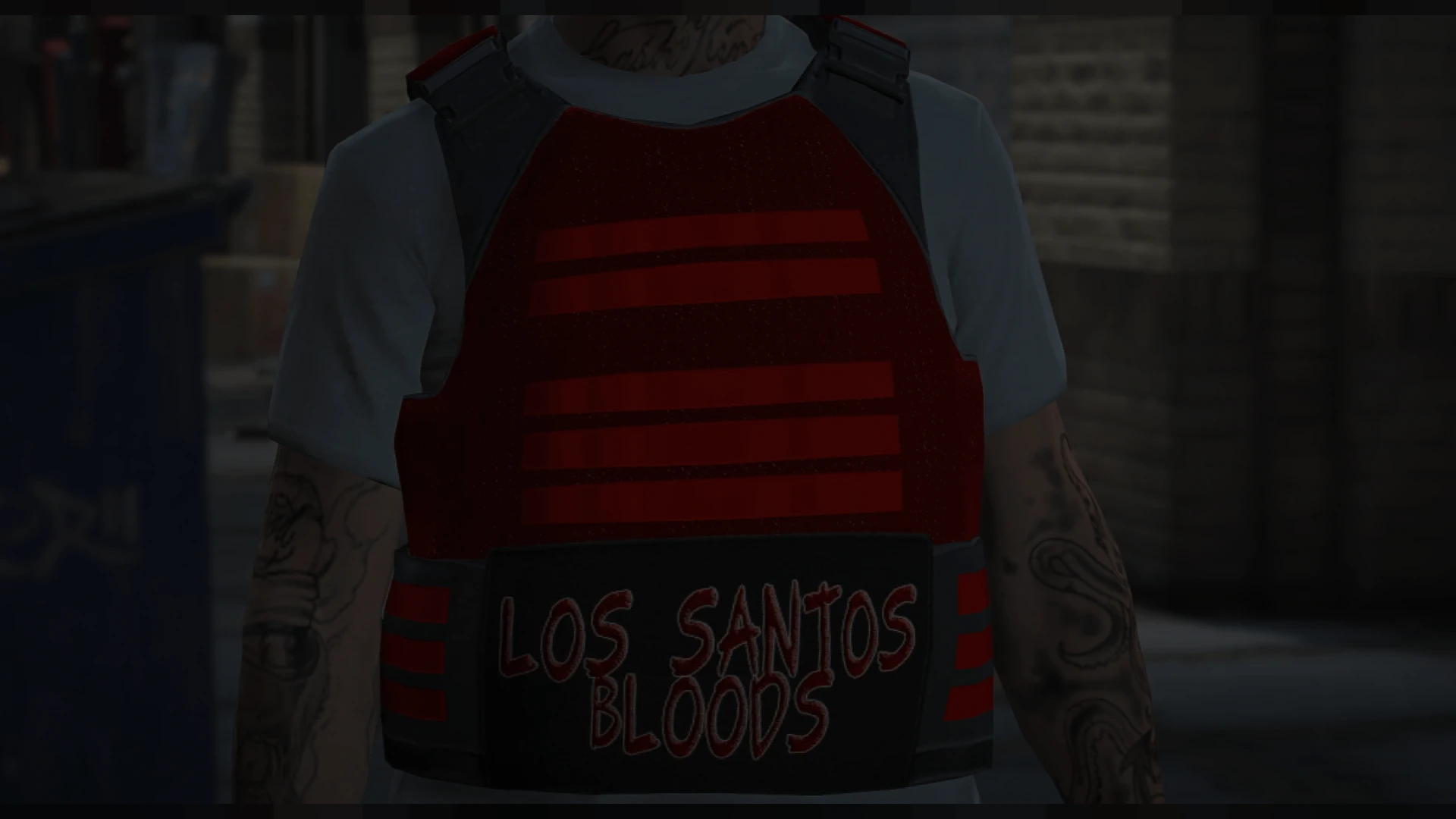Bloods vest fitted on a FiveM MP Male gang character
