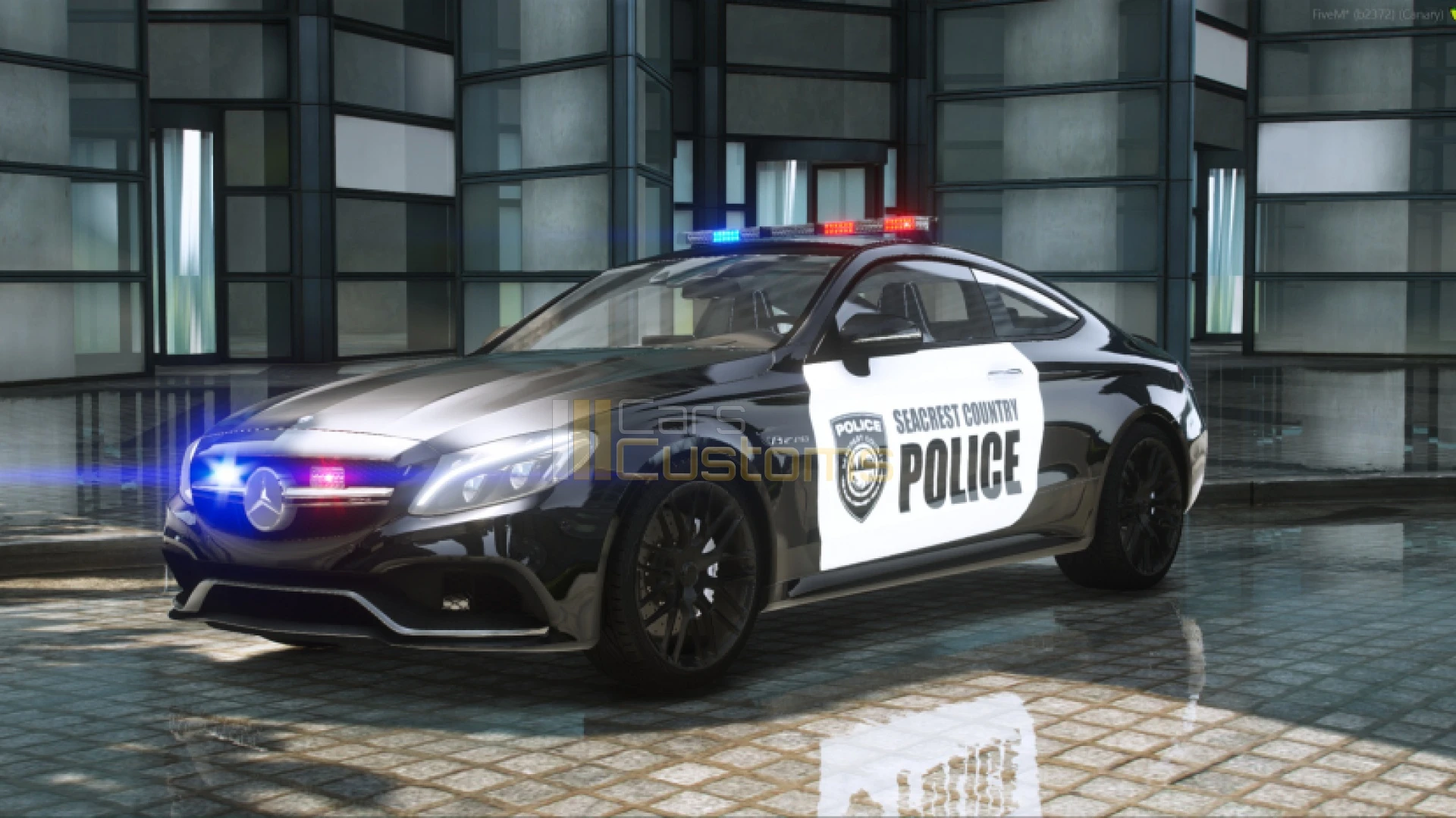 BMW police car C6S3 FiveM ELS patrol vehicle with lights active