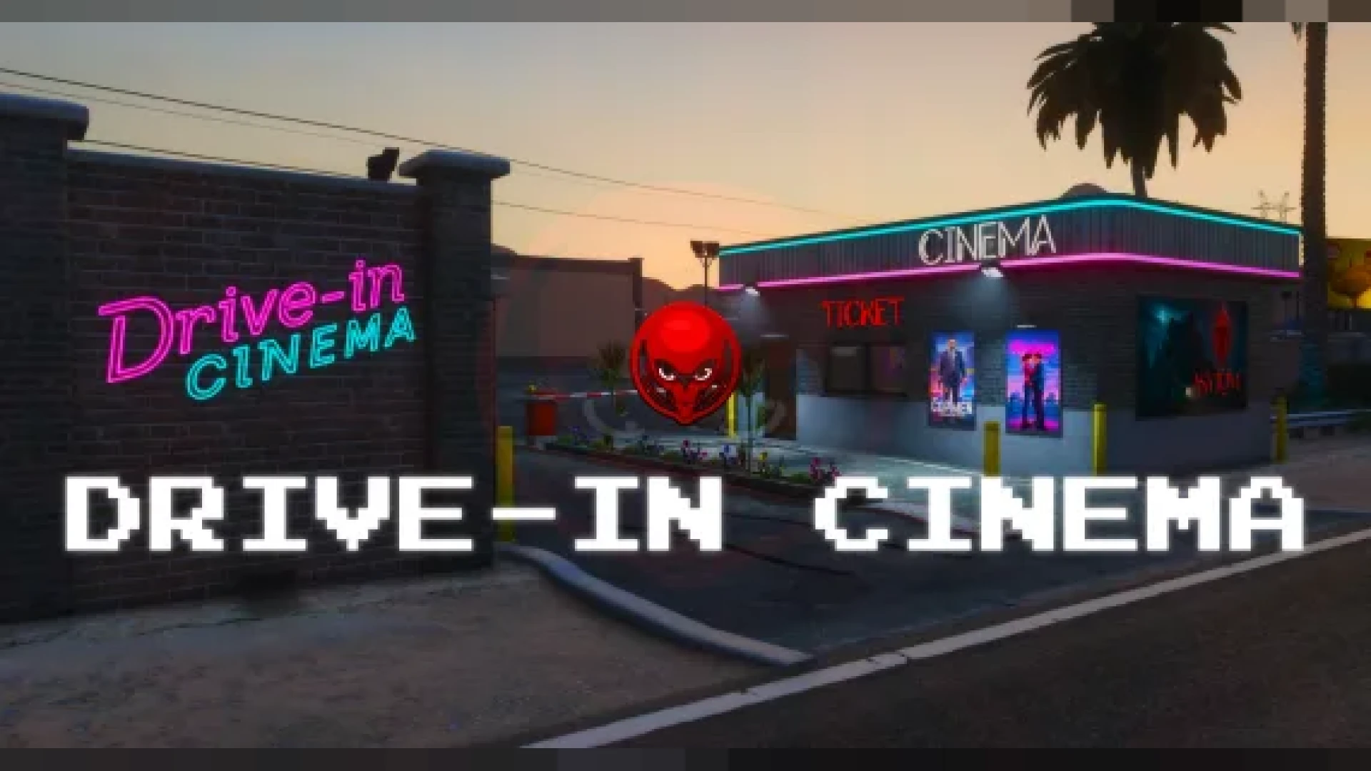 Drive-in Cinema MLO retro outdoor screen and parking rows in FiveM
