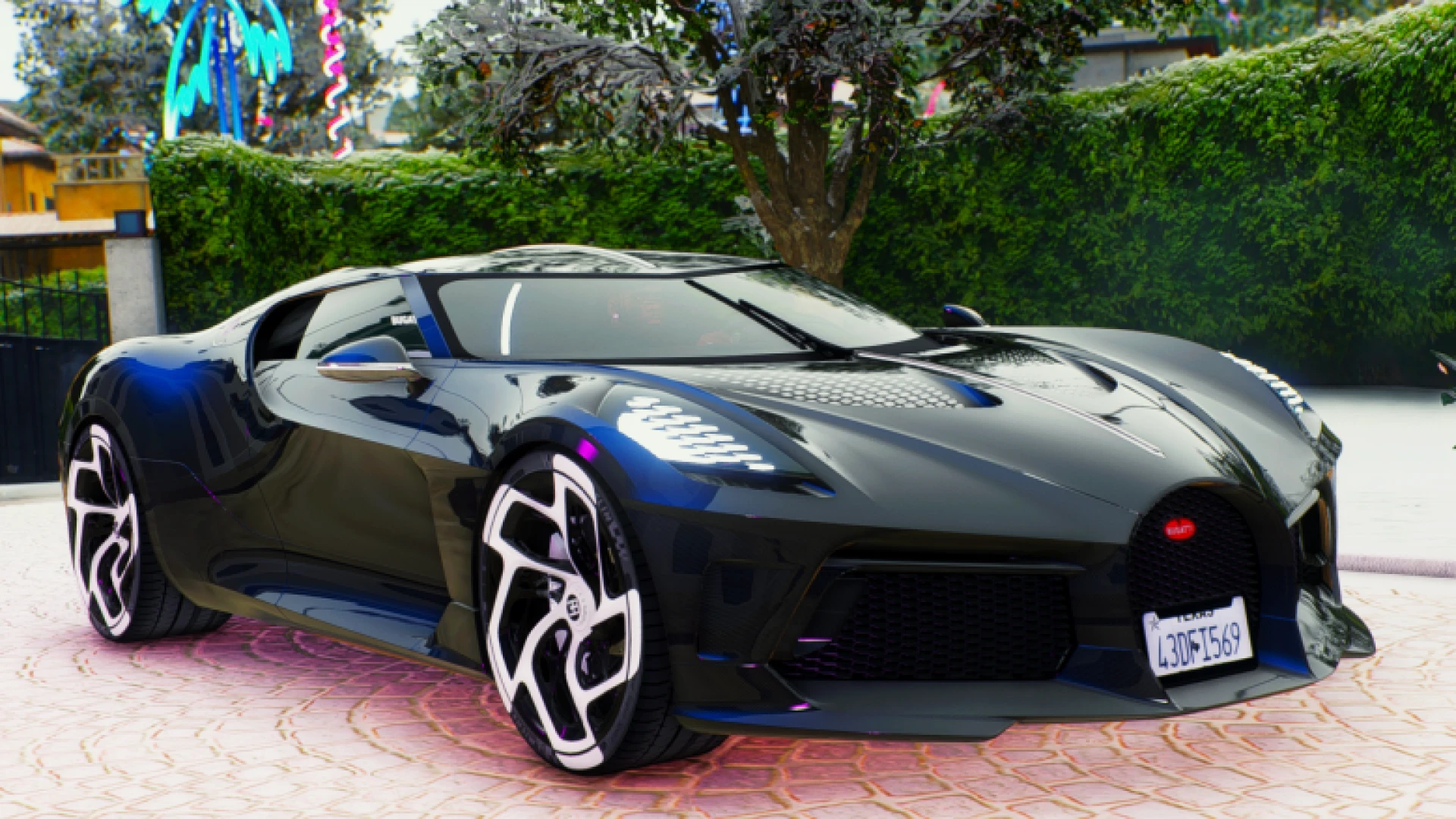 Bugatti Chiron W16 hypercar parked in a FiveM luxury showroom