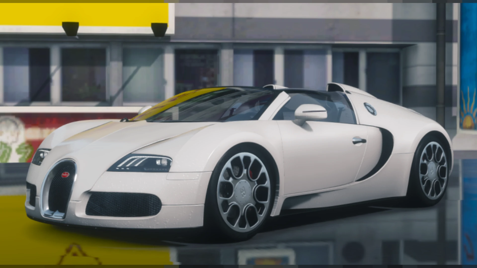 Bugatti Veyron W16 hypercar parked in a FiveM luxury showroom
