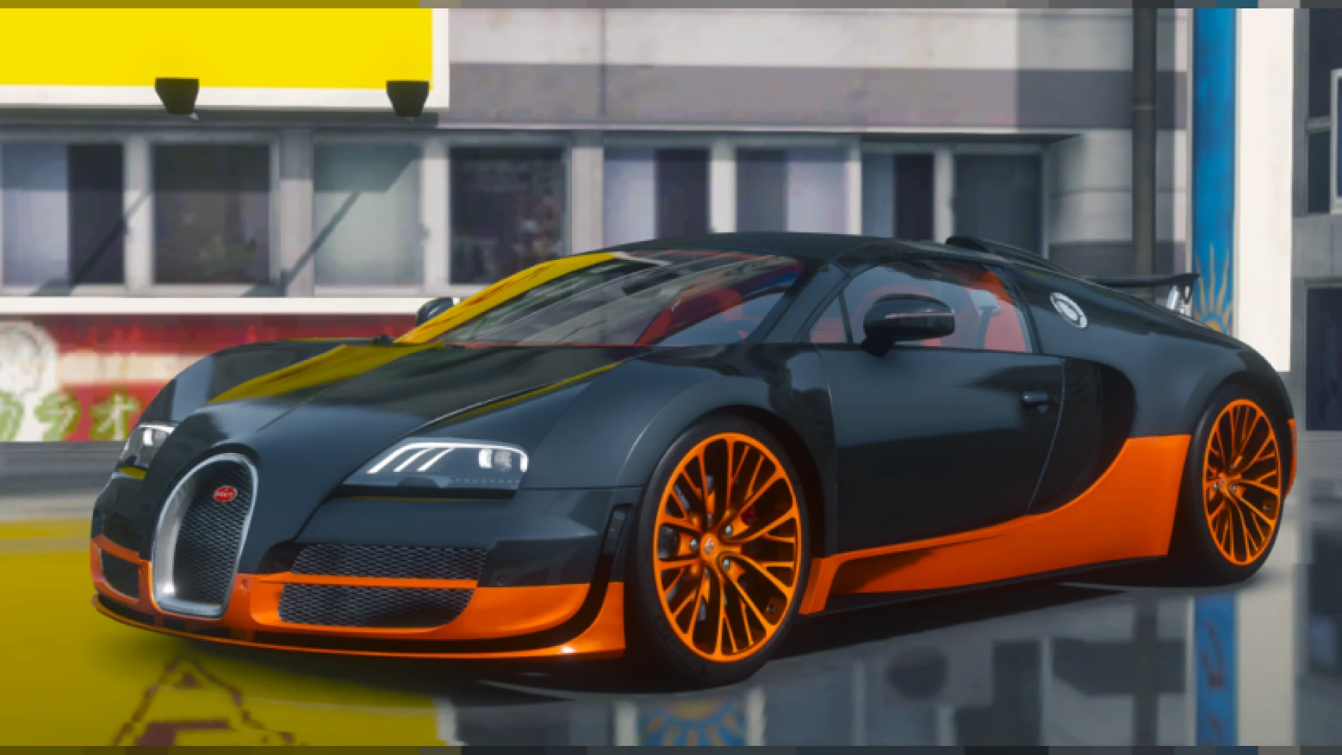 Bugatti Veyron W16 hypercar parked in a FiveM luxury showroom — view 2