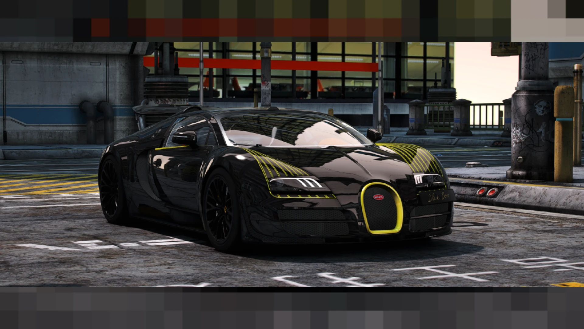 Bugatti Veyron FiveM hypercar in two-tone paint on a coastal road