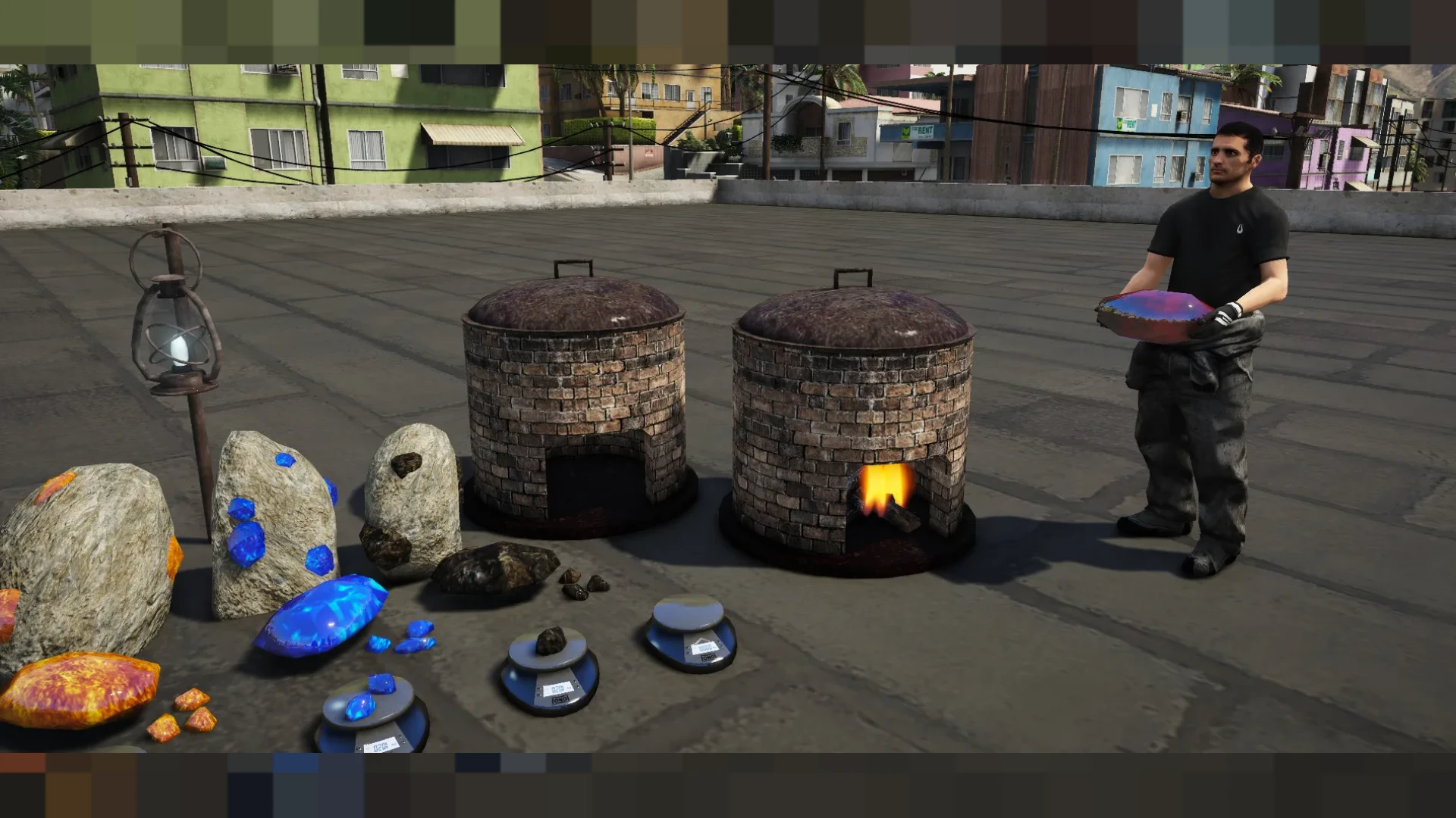 Mining props pack with ore carts, drills, rocks and equipment — view 2