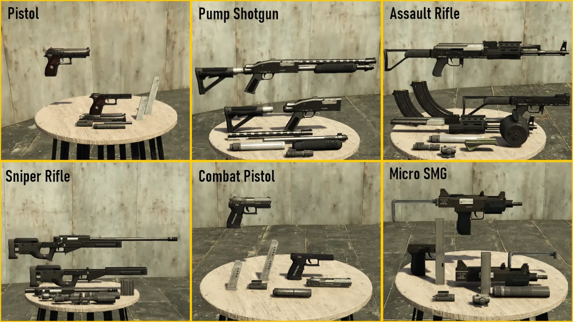 Weapon Parts props pack of receivers, barrels and magazines in FiveM