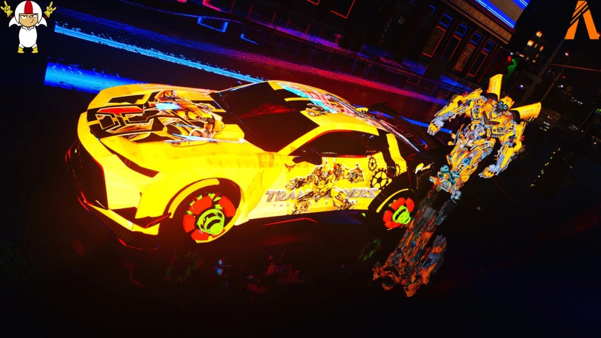 Camaro Bumblebee 3D yellow ZL1 with racing stripes on a FiveM street — view 2