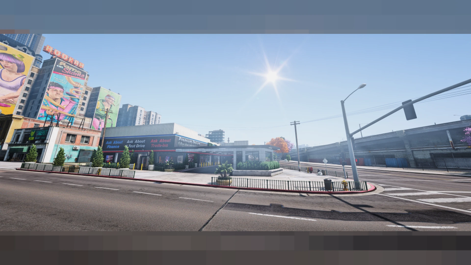 Car dealer exterior mlo showroom lot with display pads in FiveM