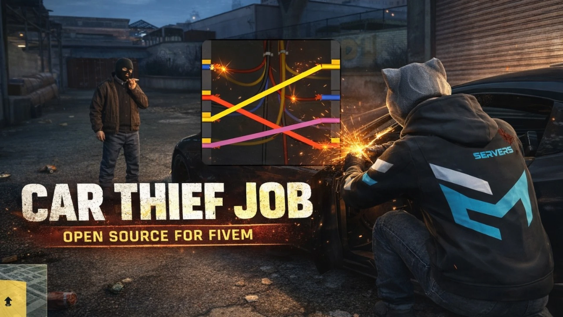 Car thief delivering a stolen vehicle to a drop-off in FiveM — view 2