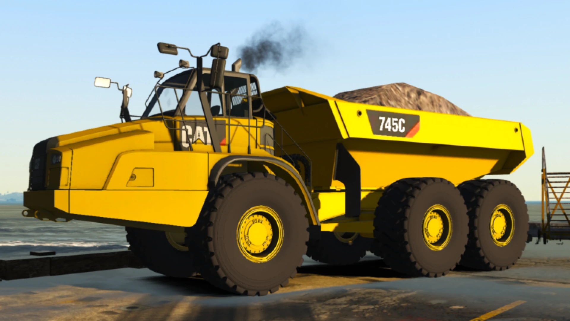 Caterpillar 745C dump truck FiveM add-on hauler at a quarry site