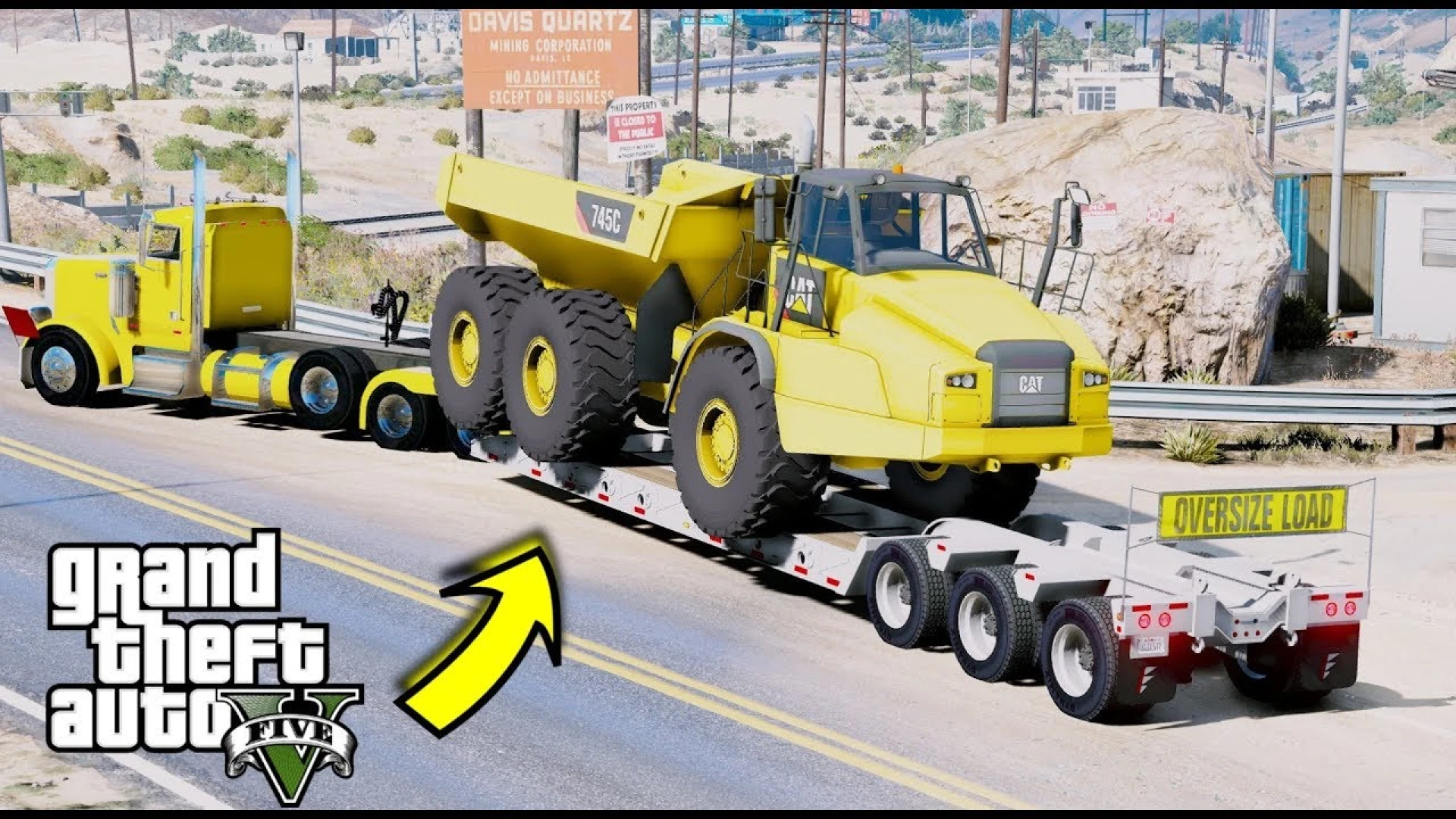 Caterpillar 745C dump truck FiveM add-on hauler at a quarry site — view 2