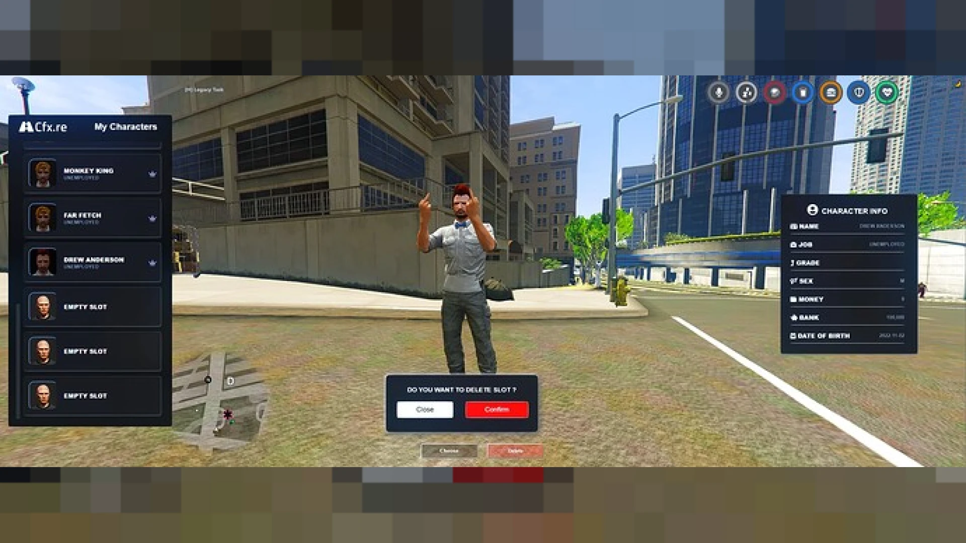 Character identity registration panel shown to a new FiveM player