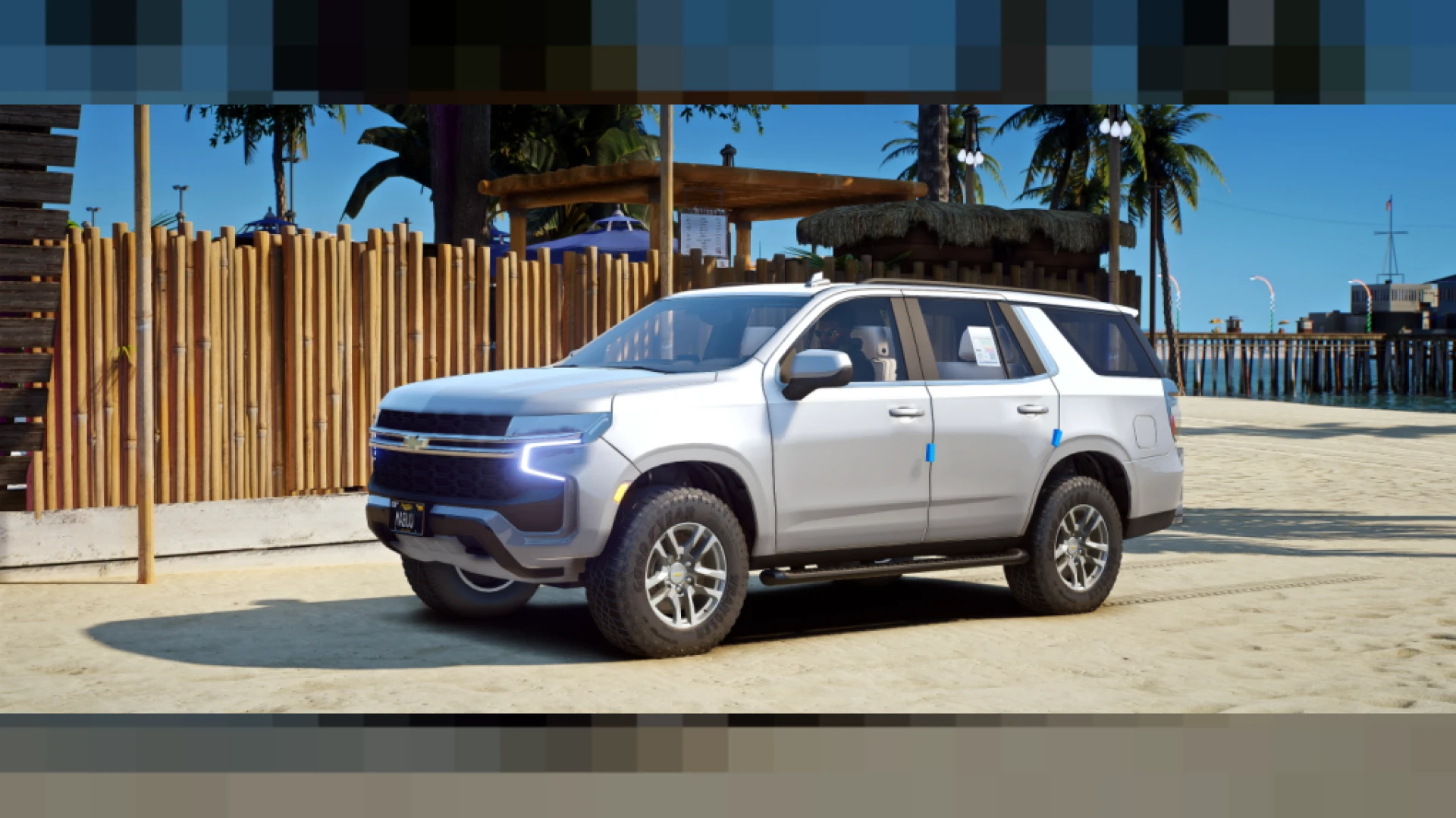 Chevrolet Tahoe 2023 FiveM full-size SUV parked outside a station