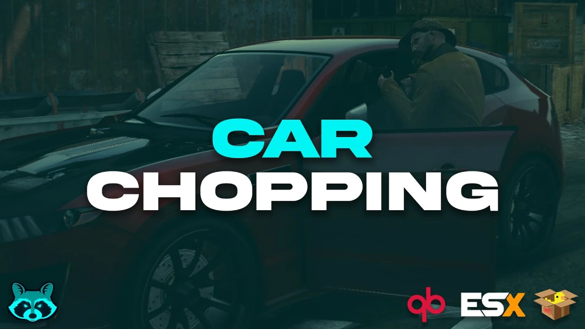 Chop shop script stripping a stolen vehicle for parts in a FiveM garage
