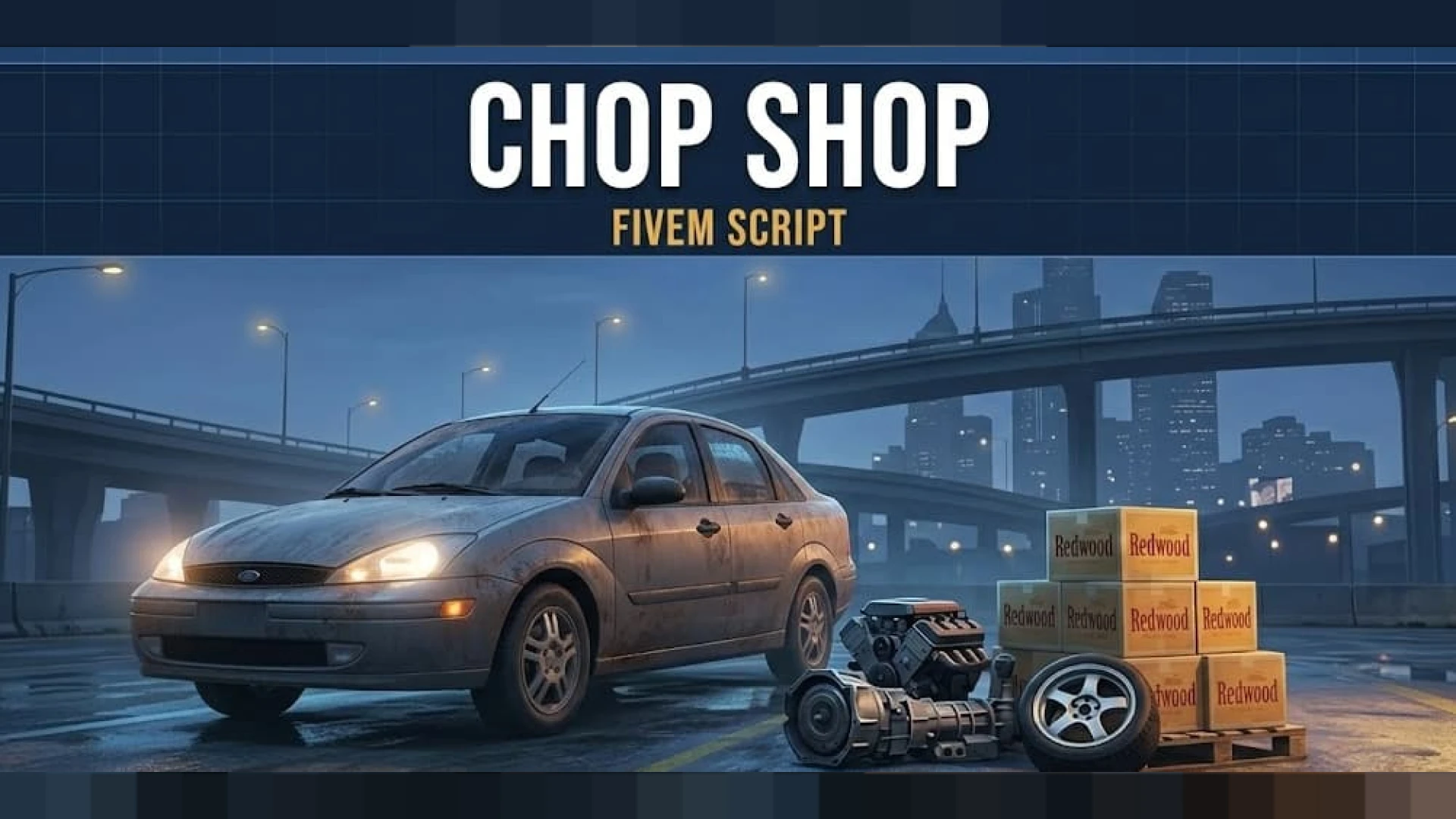 Chop Shop FiveM script — dismantling a stolen car for parts