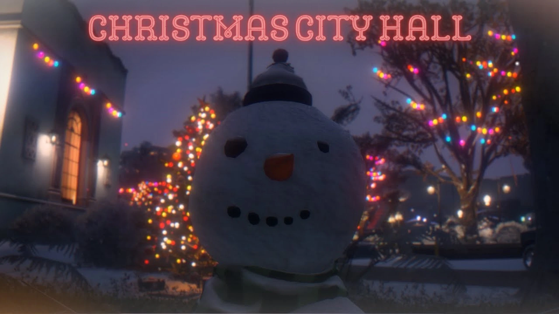 Christmas City Hall shown in a FiveM roleplay server