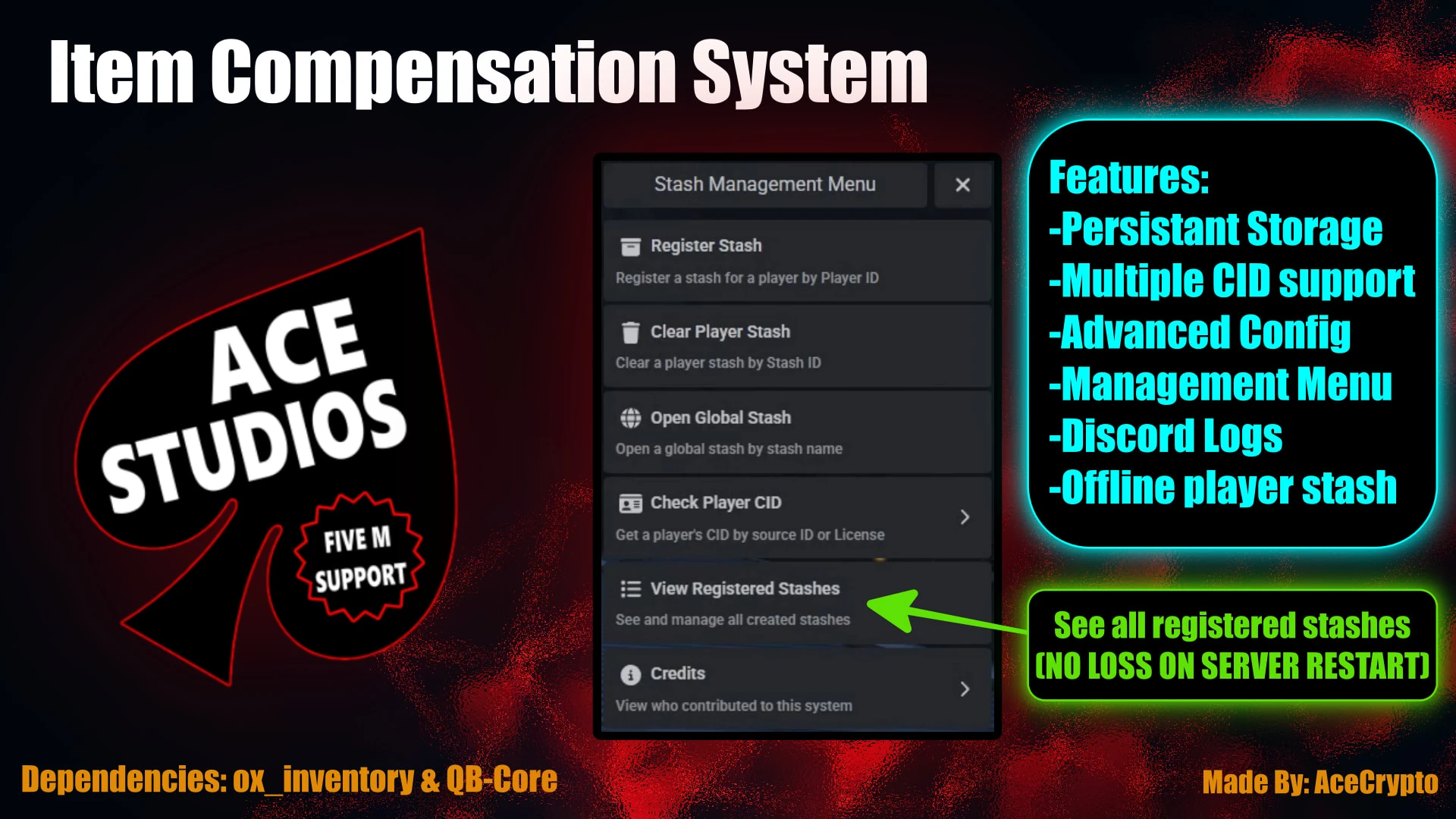 Compensation stashes admin menu with Discord logs in FiveM