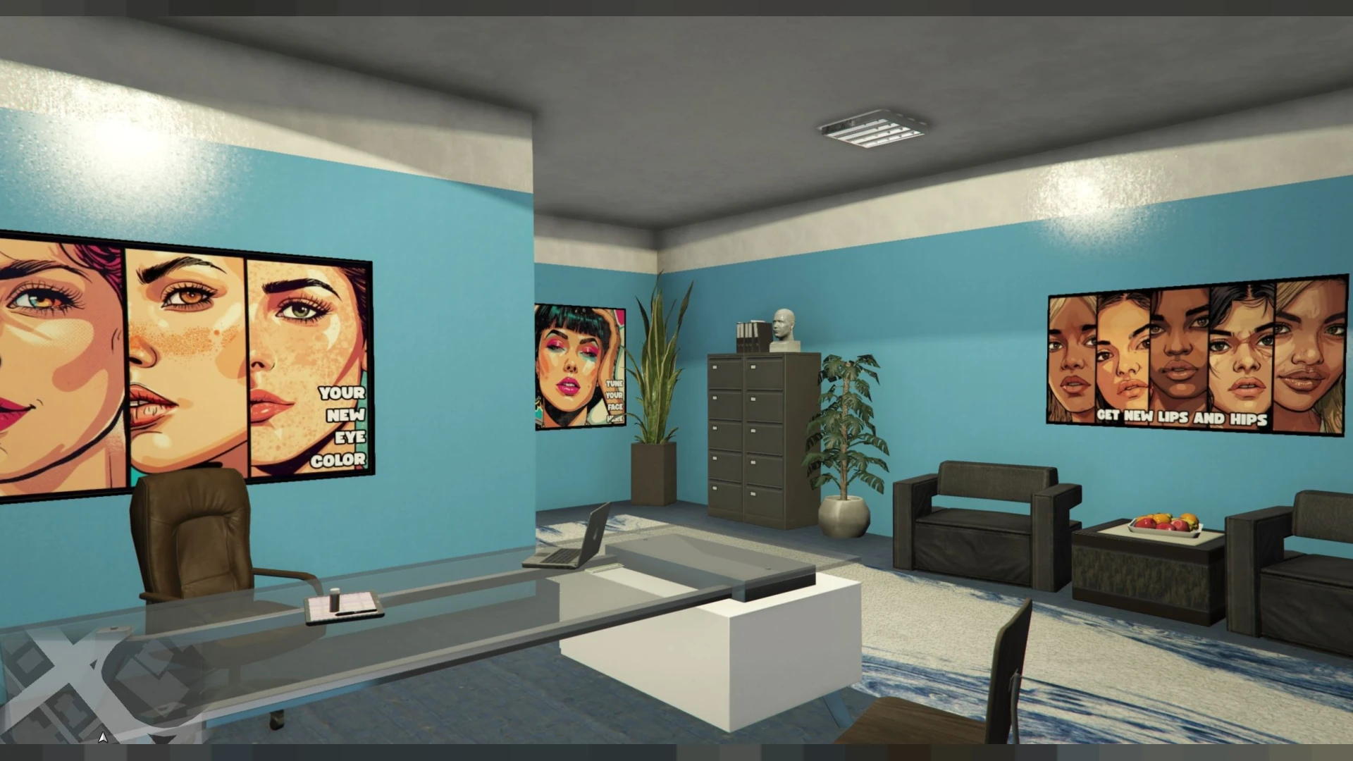 Cosmetic surgeon office clinic with operating table and lights — view 2