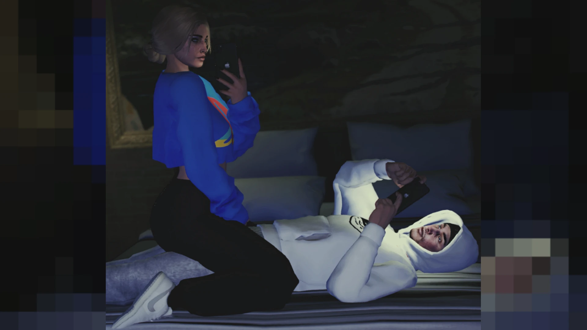 Couple pose pack showing two characters in a synced pose in FiveM