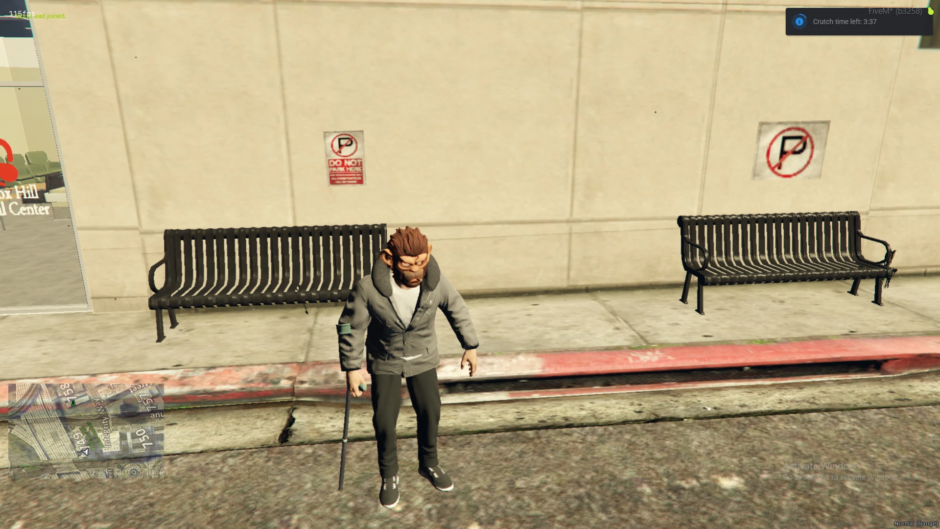 Crutch system showing a player limping on crutches in FiveM — view 2