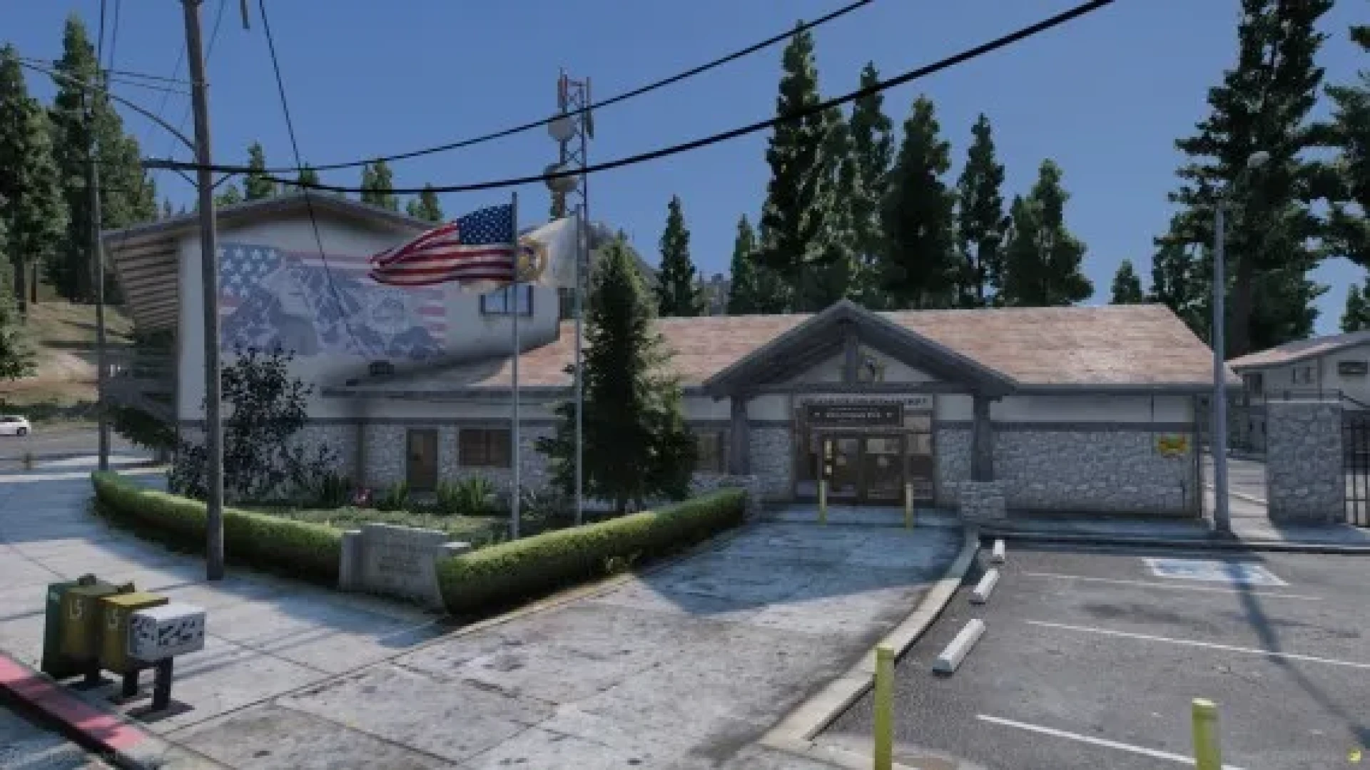 Paleto bay sheriff station front desk with cells and offices behind it