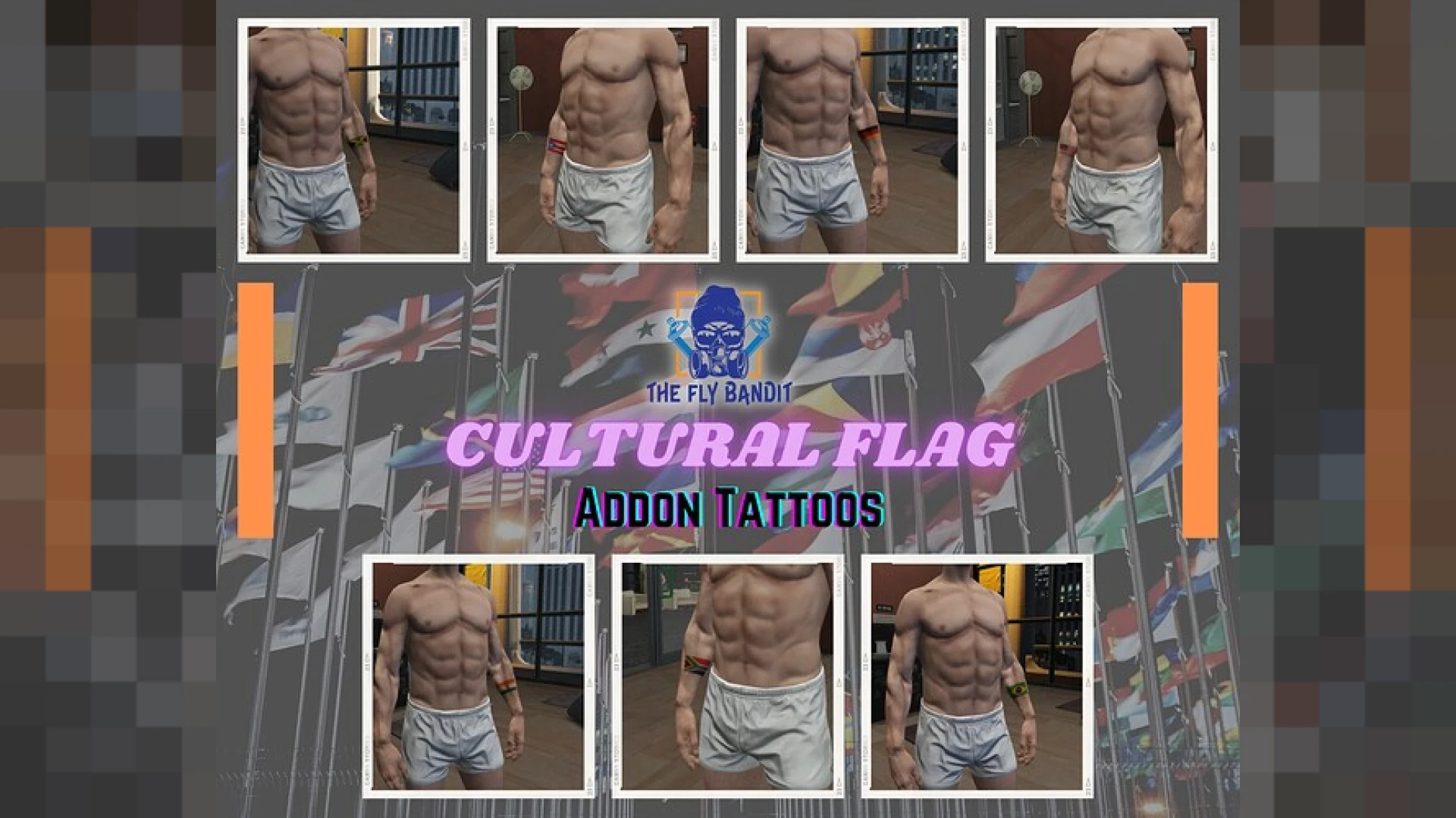Cultural Flag Tattoos design shown on MP male ped in FiveM