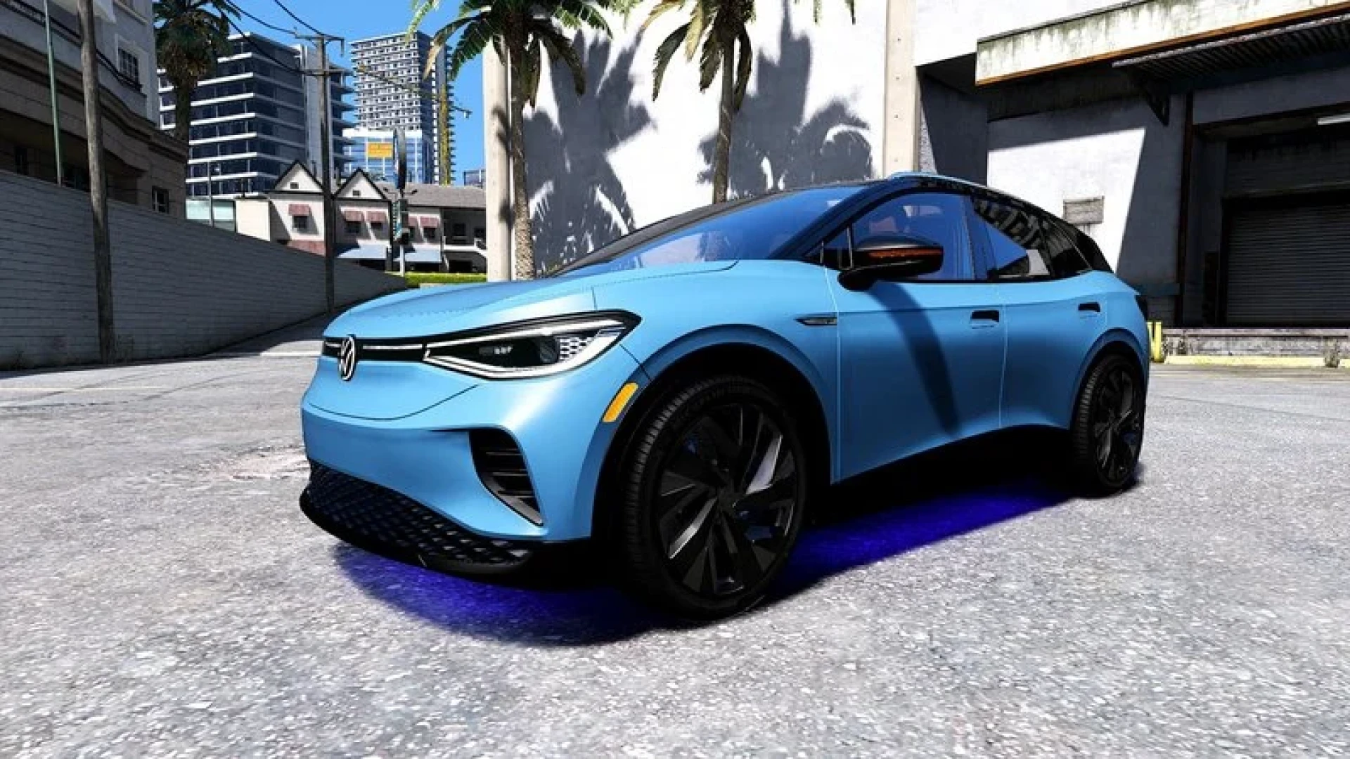 Custom performance coupe FiveM add-on parked in the city