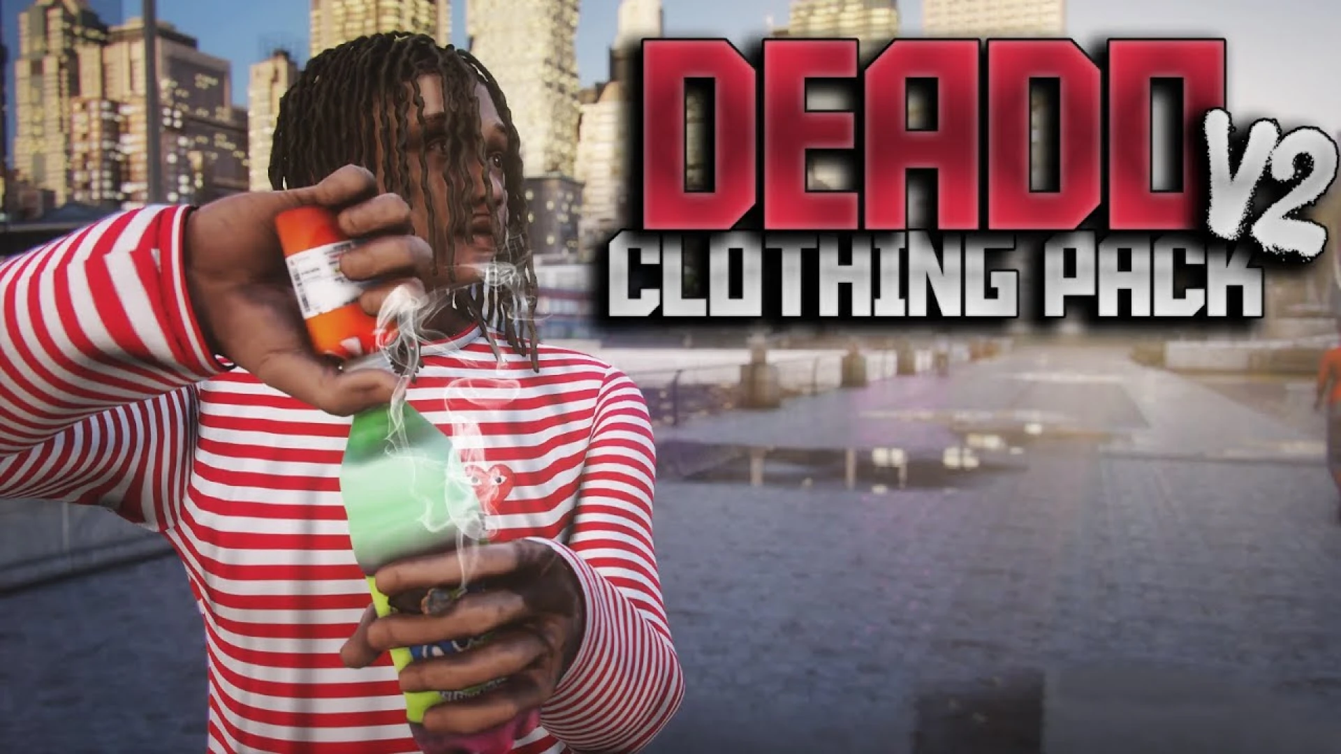 Deado Clothing Pack V2 outfits shown on a FiveM roleplay character