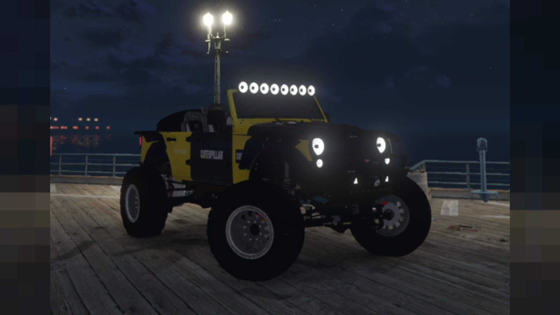 DeBerti Jeep lifted off-road build on a rocky FiveM trail