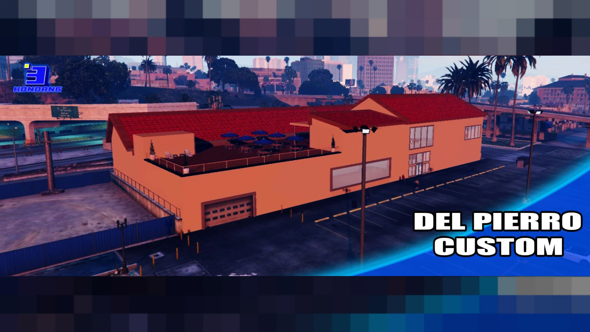 Del Pierro Custom garage interior with vehicle lifts and work bays in FiveM