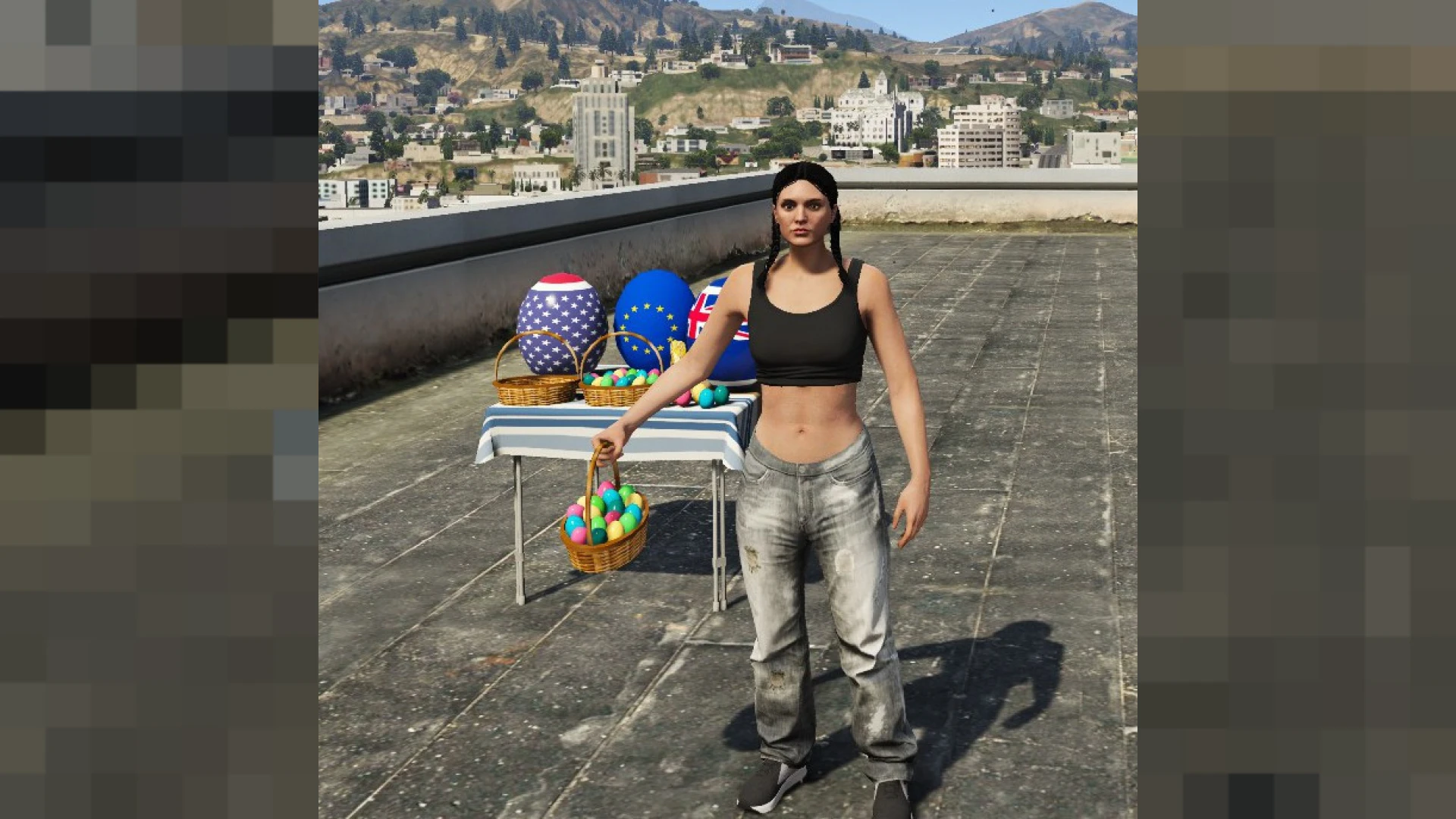 Easter egg props with colorful decorated eggs placed in FiveM — view 2