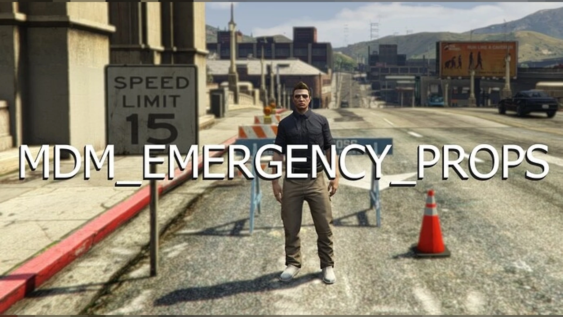 FiveM emergency props cones at a police scene