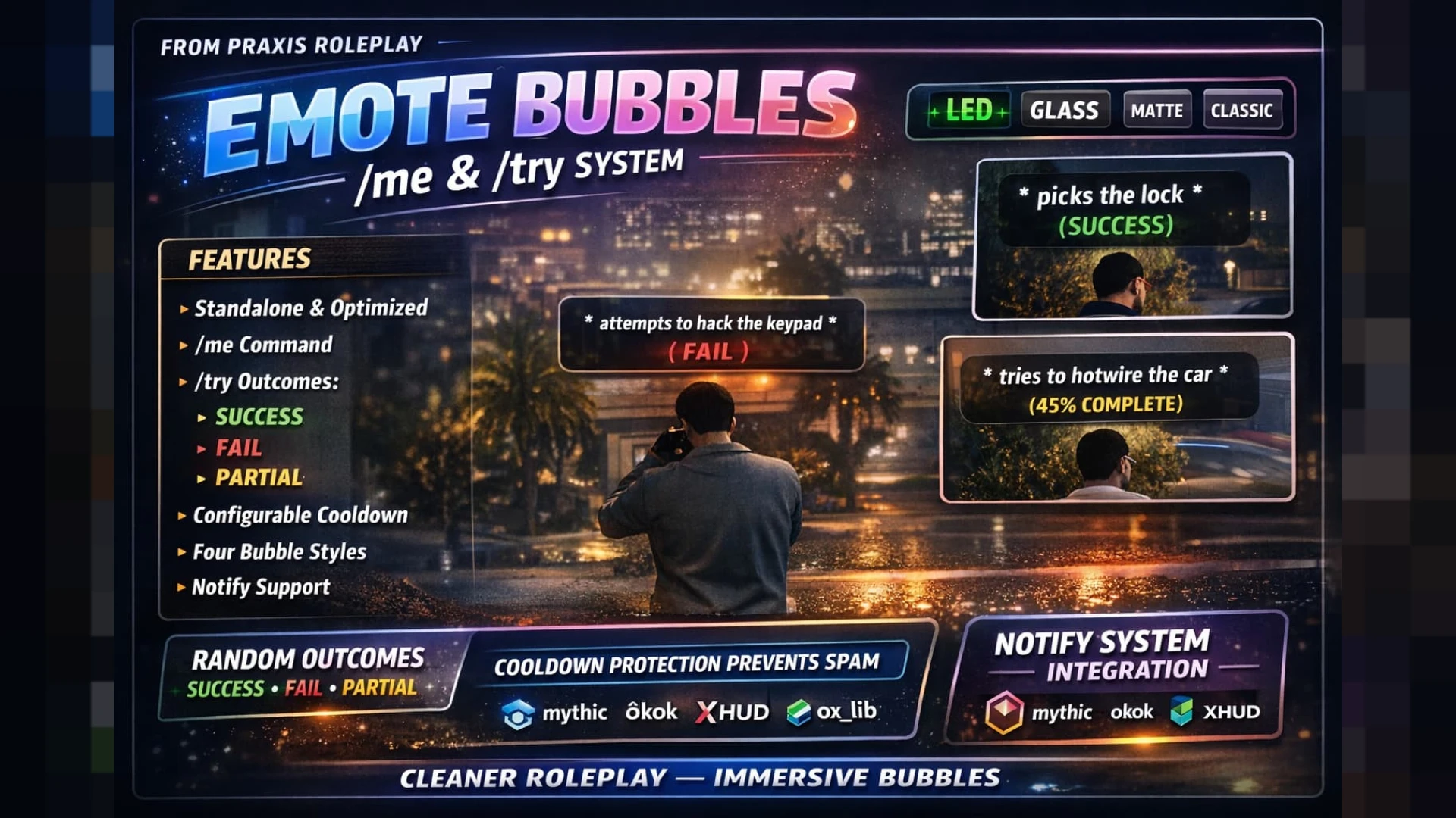 Emote Bubbles FiveM script — /me and /try shown as emote bubbles