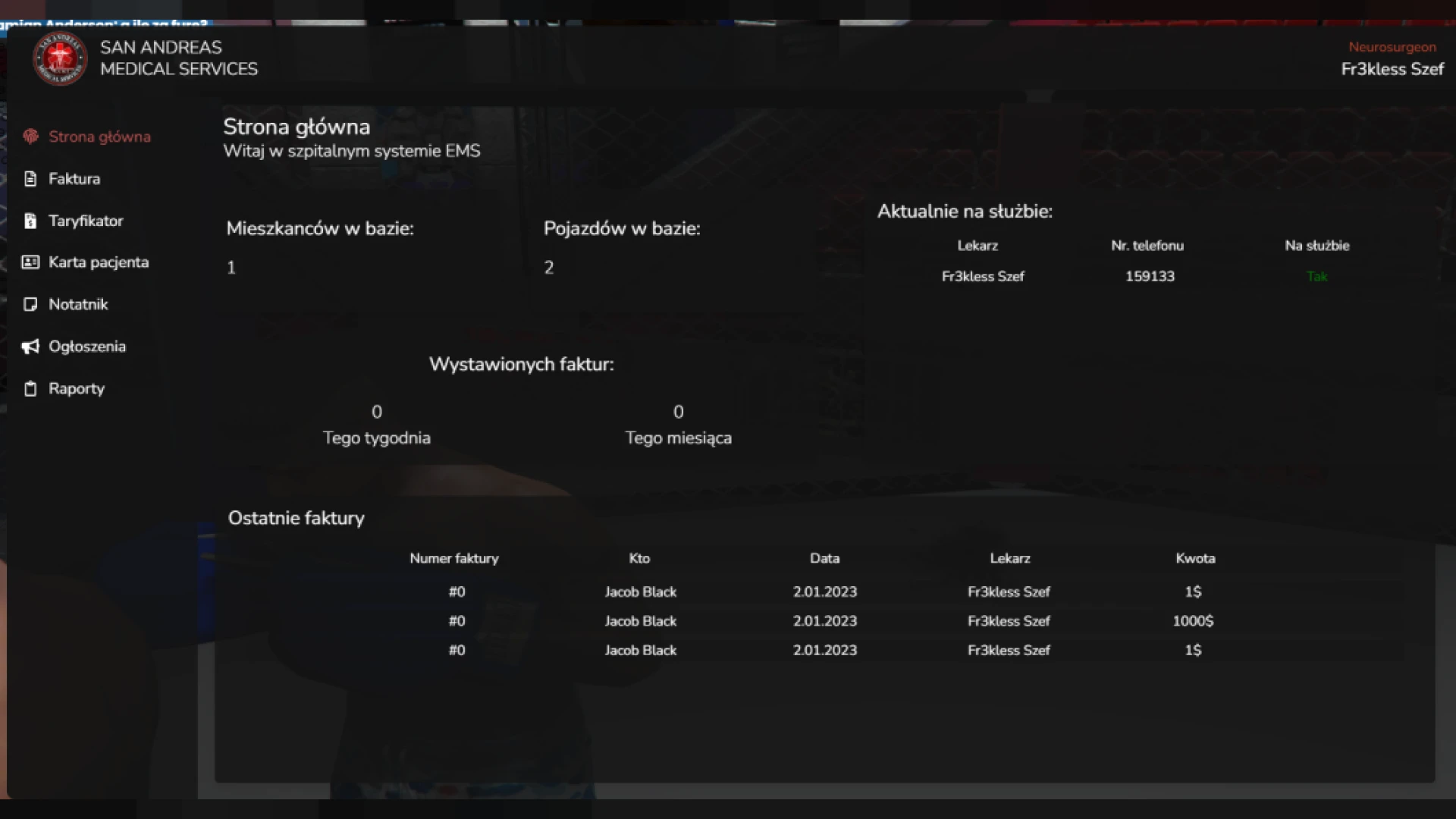 EMS tablet script showing patient records and dispatch interface