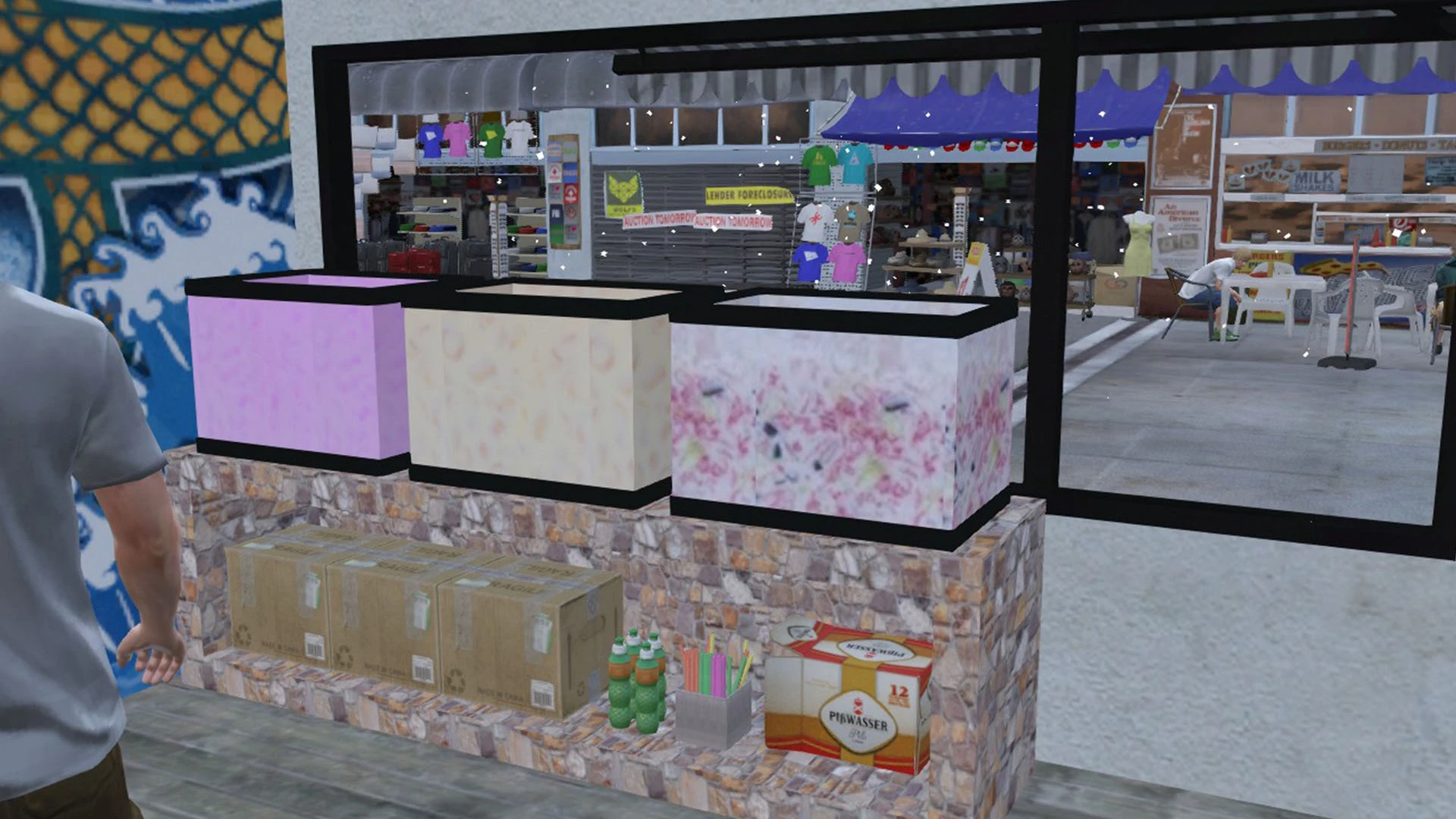 Kobok Indonesia street food eatery interior with stalls and seating in FiveM — view 2