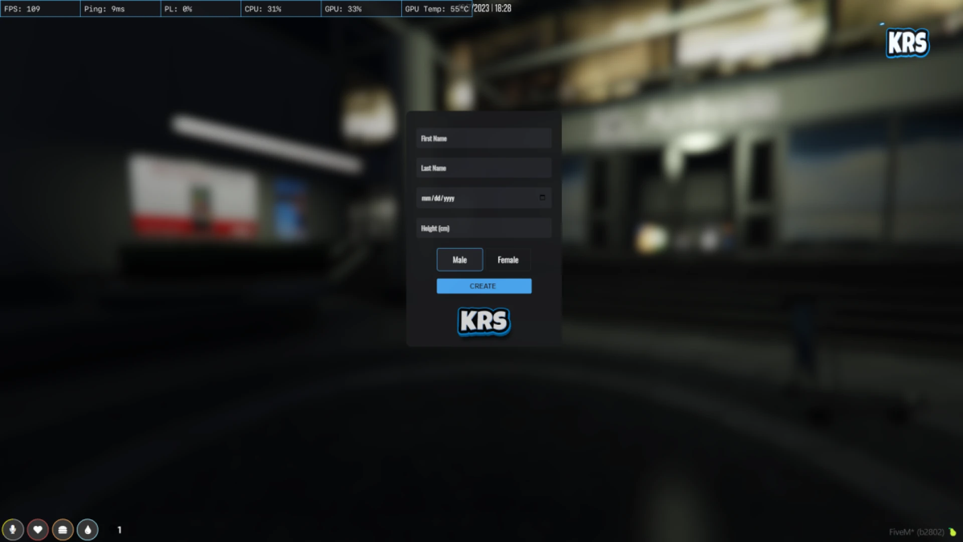 Identity script registration panel with modern styling in FiveM
